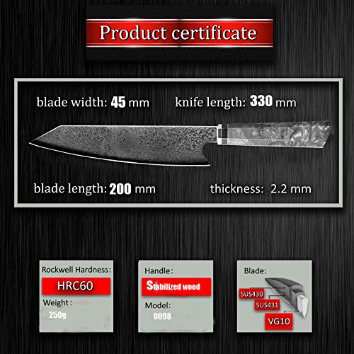 Premium 8 Inch Damascus Steel Japanese Chef Knife - Handcrafted with Stabilized Wood Resin Octagonal Handle - Perfect for Slicing, Dicing & Professional Cooking