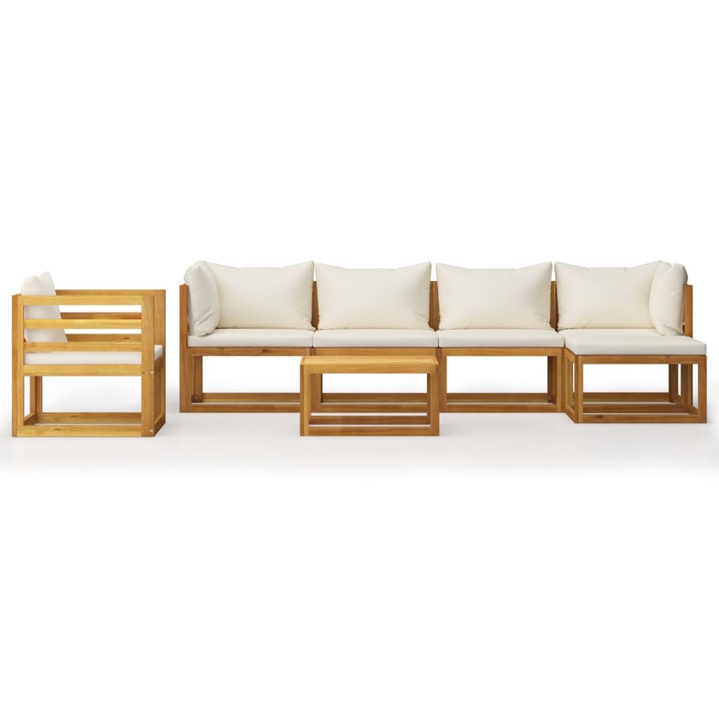 7-Piece VidaXL Patio Lounge Set with Cushions & Coffee Table - Modern Cream Acacia Wood Outdoor Sectional Sofa for Garden, Backyard, Poolside & Patio Relaxation