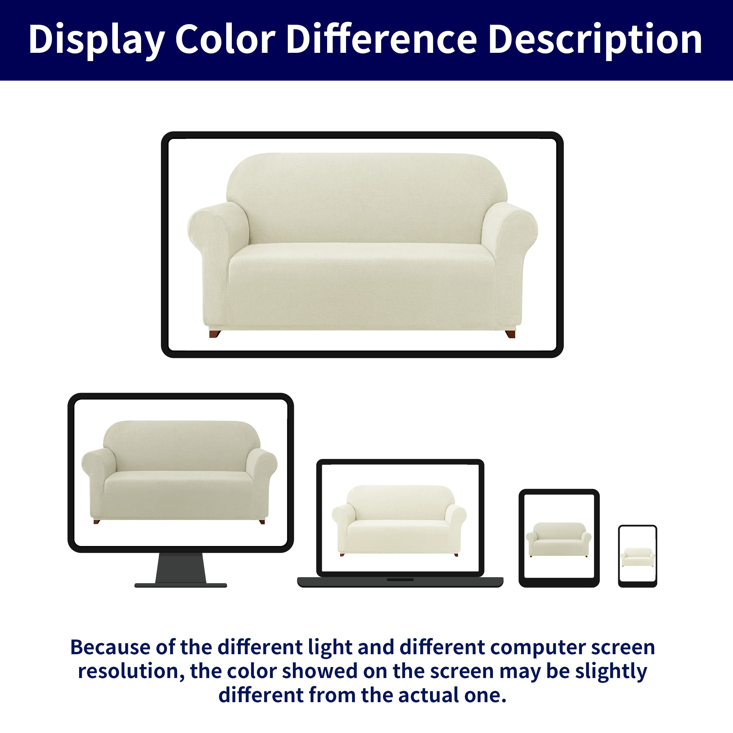SUBRTEX Stretch Sofa Slipcover Set - 1 Piece Elastic Couch Cover with Bonus Cushion Cover for 4-Cushion Oversized Couches (Ivory, XL Size) | Perfect for Living Room, Family Room & Home Decor Protection