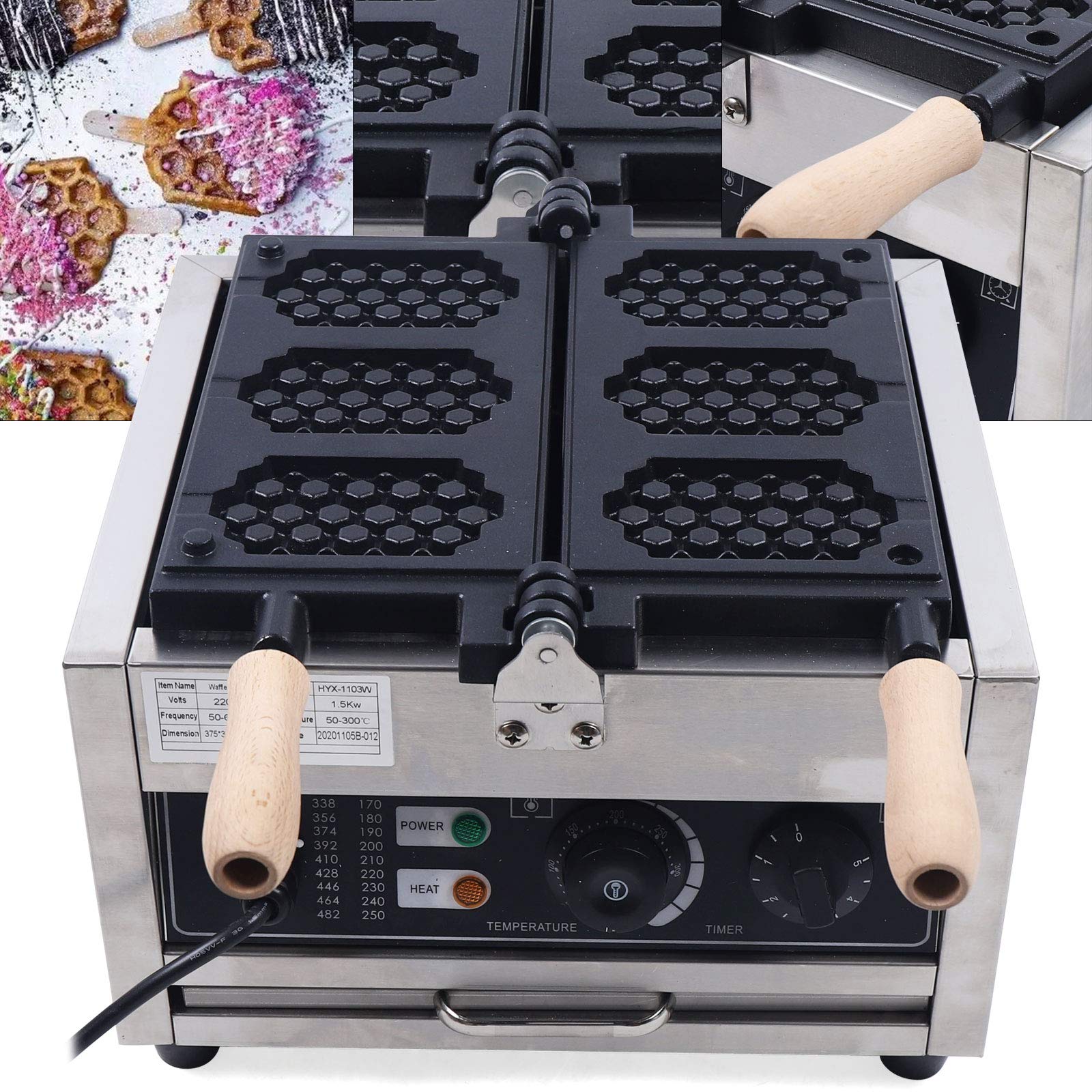 Nonstick Electric Waffle Maker Machine - 1500W Stainless Steel Honeycomb Waffle Iron with Adjustable Temperature (50-300°C) & Timer - 110V for Home & Commercial Use - Perfect for Breakfast, Brunch, and Dessert Making