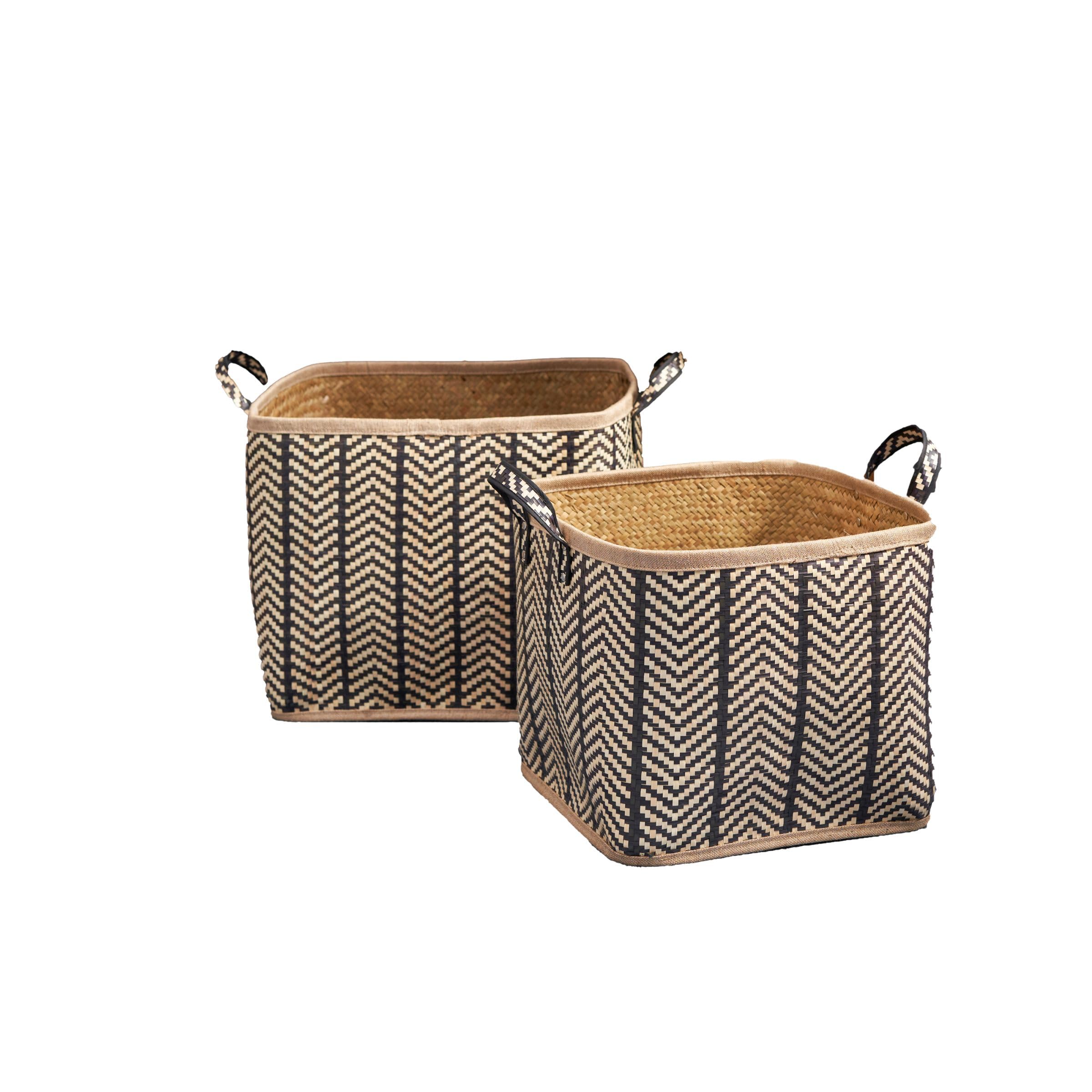 2-Pack Woven Wicker Storage Baskets with Handles - 14