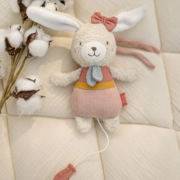 Fehn Mini Musical Hare - Adorable Plush Toy with Soothing Lullabies for Babies & Toddlers | Perfect Nursery Gift, Baby Shower Present & Early Childhood Development