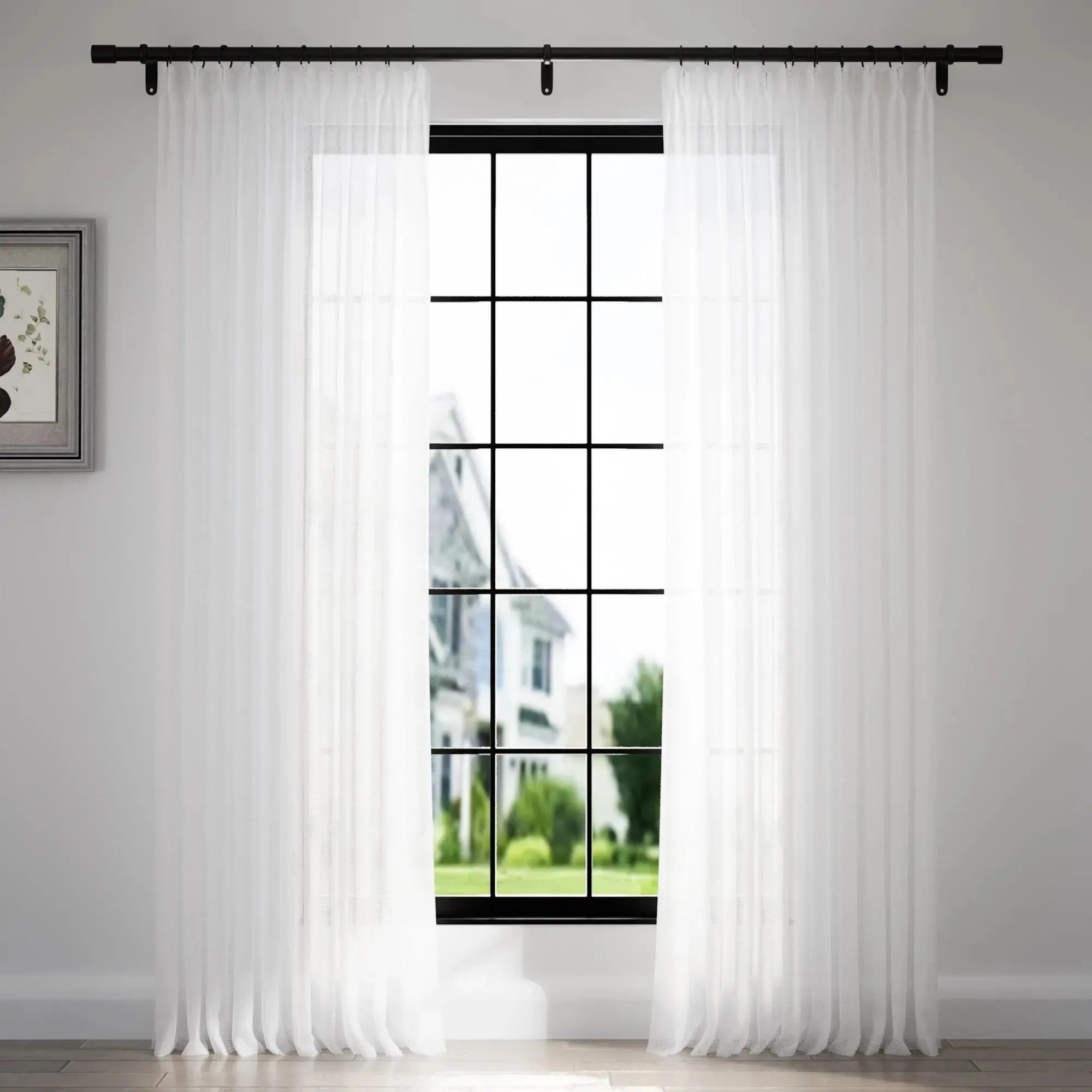 Florida Embossed White Semi-Sheer Pleated Curtains - Elegant Window Treatment for Living Room & Bedroom