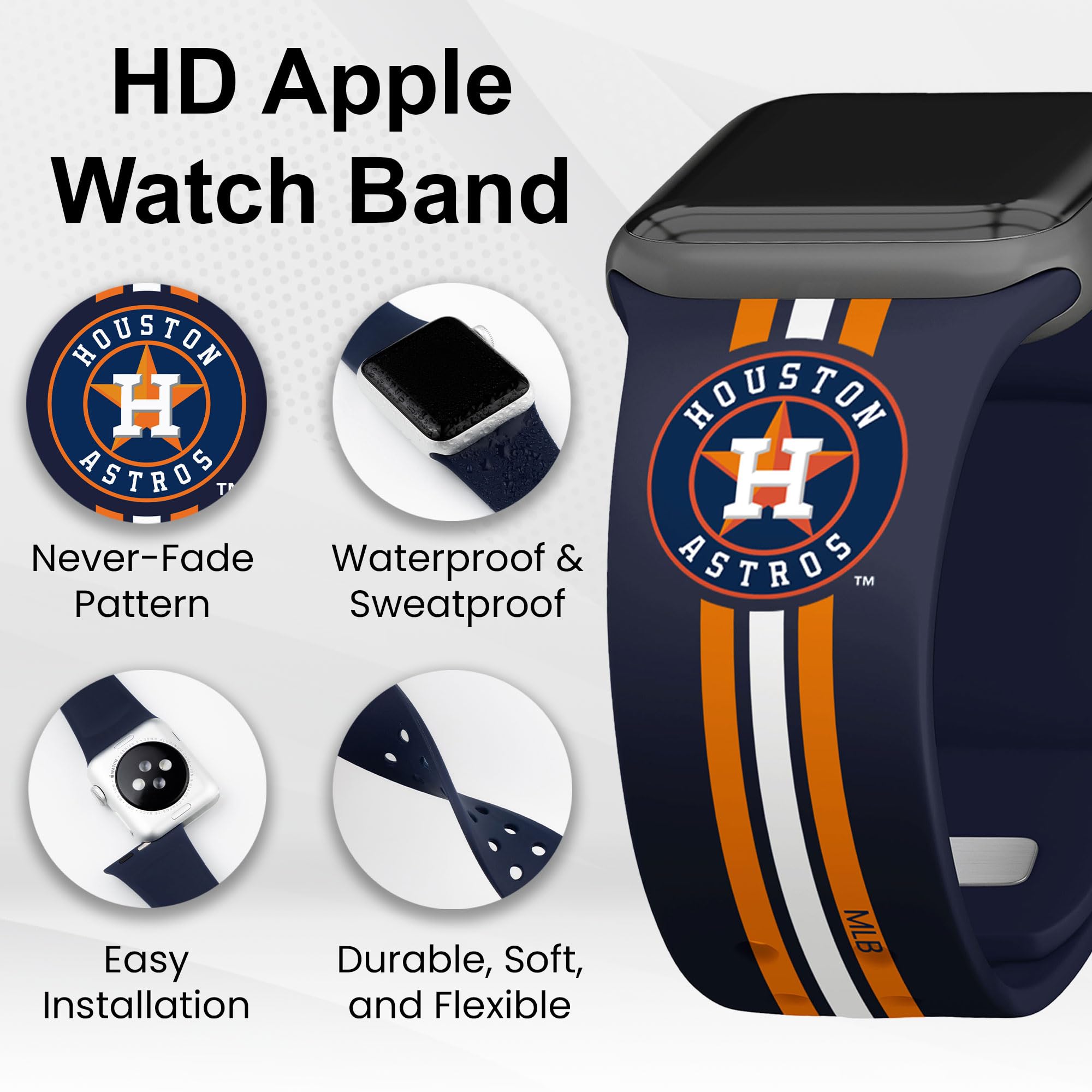 Houston Astros Apple Watch Band - Premium HD Game Time Sports Strap for Apple Watch Series 1/2/3/4/5/6/7/8/SE - Perfect for Baseball Fans, Workouts & Game Day Accessories
