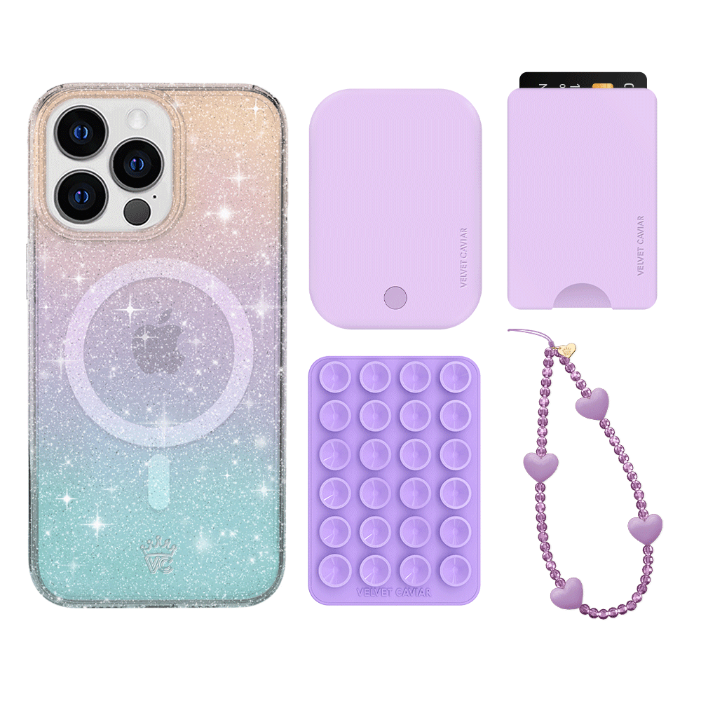 Ombre Stardust iPhone Wallet Case with Card Holder - Slim Protective Phone Cover for iPhone 13/14/15 Pro Max - Perfect for Everyday Use, Travel & Shopping