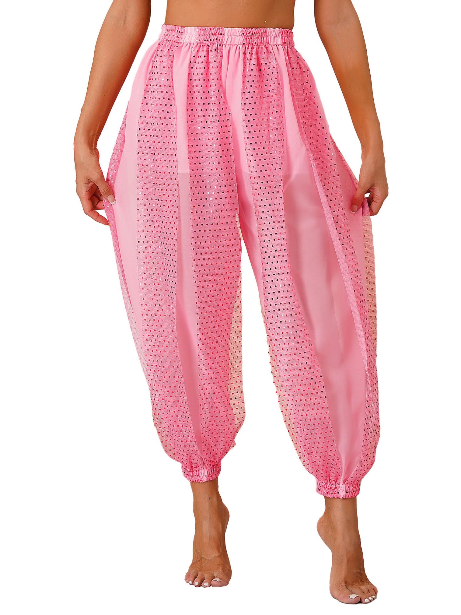 Easyforever Women's Tribal Belly Dance Pants - Arabian Harem Pants with Sequin for Belly Dance, Halloween Costume, and Festival Performances