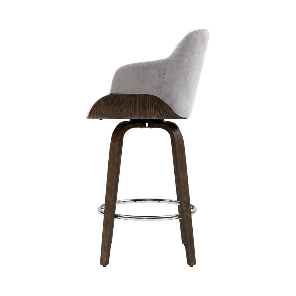 Swivel Bar Stool with Velvet Padded Seat and Wooden Base - Perfect for Kitchen Islands, Home Bars, and Dining Counter Height Tables
