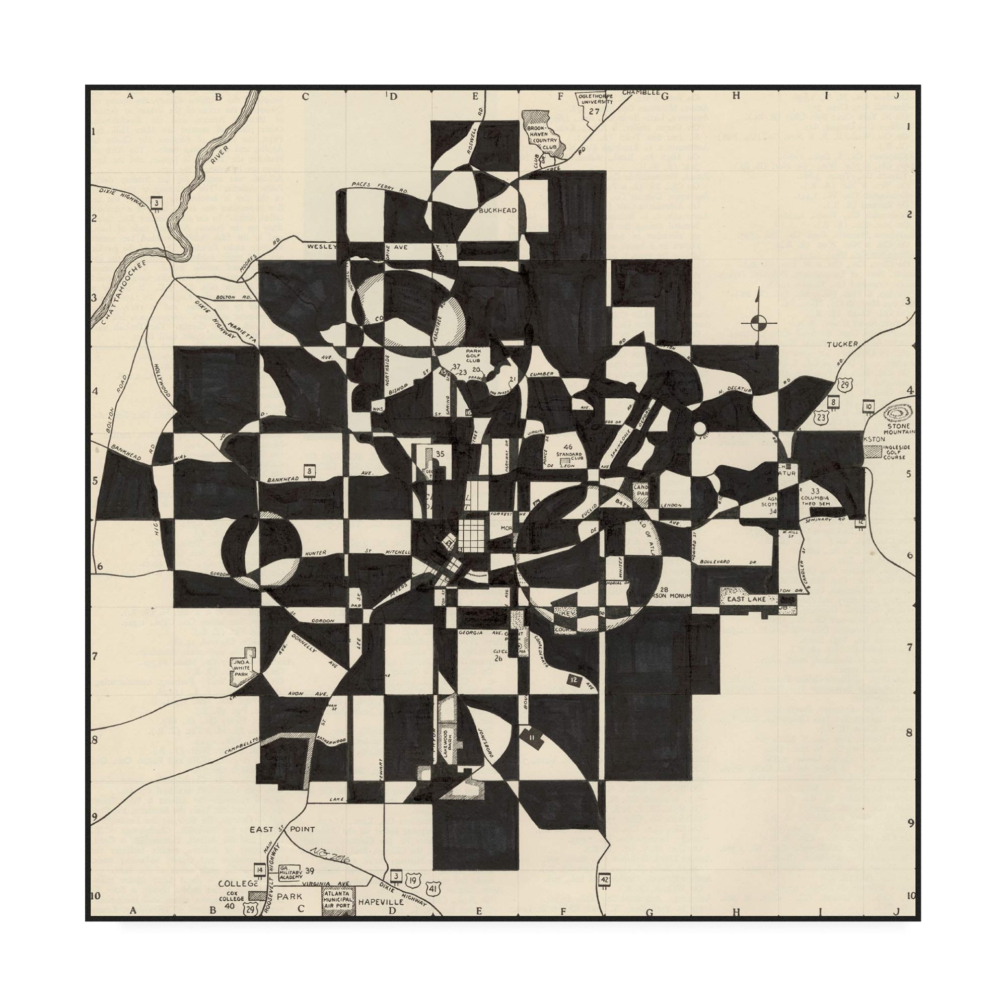 Trademark Fine Art 18x18 Modern Atlanta Map by Nikki Galapon - Wall Decor for Living Room, Office & Home