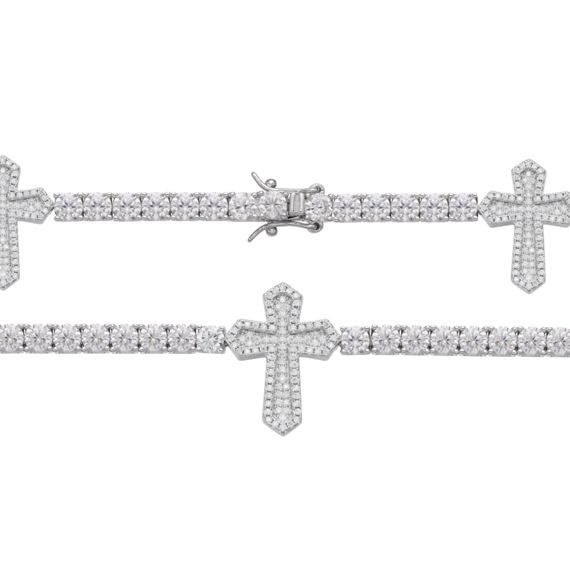 Stunning Sterling Silver Moissanite Diamond Cross Tennis Bracelet for Women - Elegant Jewelry Gift for Christmas, Anniversary & Special Occasions