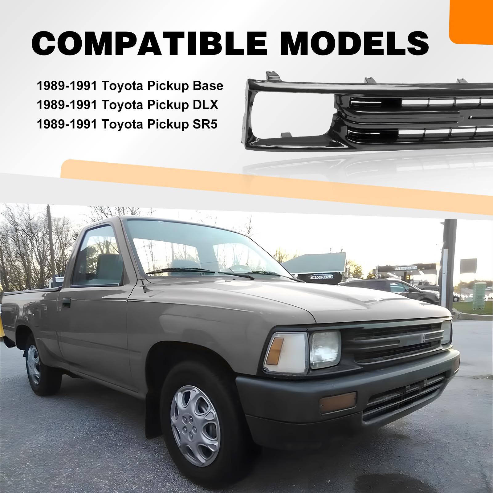 Black Front Grille Grill for 1989-1991 Toyota Pickup Truck RWD | Replacement Car Parts | Off-Road & Street Use