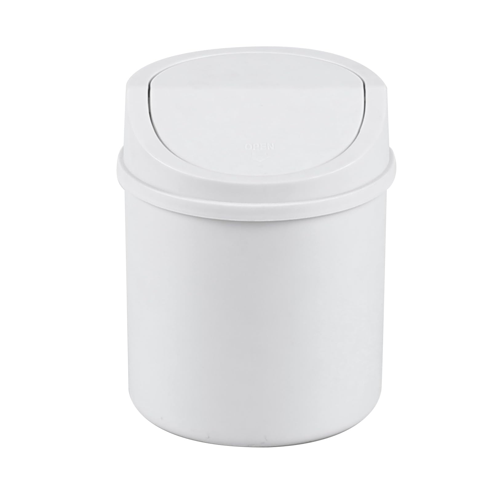 0.5 Gallon Small Trash Can with Swing Lid - Compact Mini Garbage Bin for Office Desk, Bathroom, Bedroom, Dorm Room - White Wastebasket for Home & Office Organization