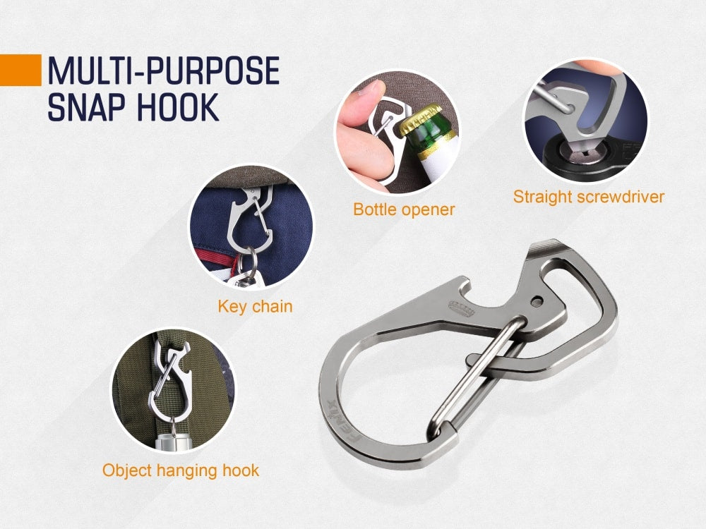 Fenix ALB-20 Heavy Duty Multi-Purpose Snap Hook - Durable Carabiner for Camping, Hiking, Climbing & Outdoor Gear (Black)