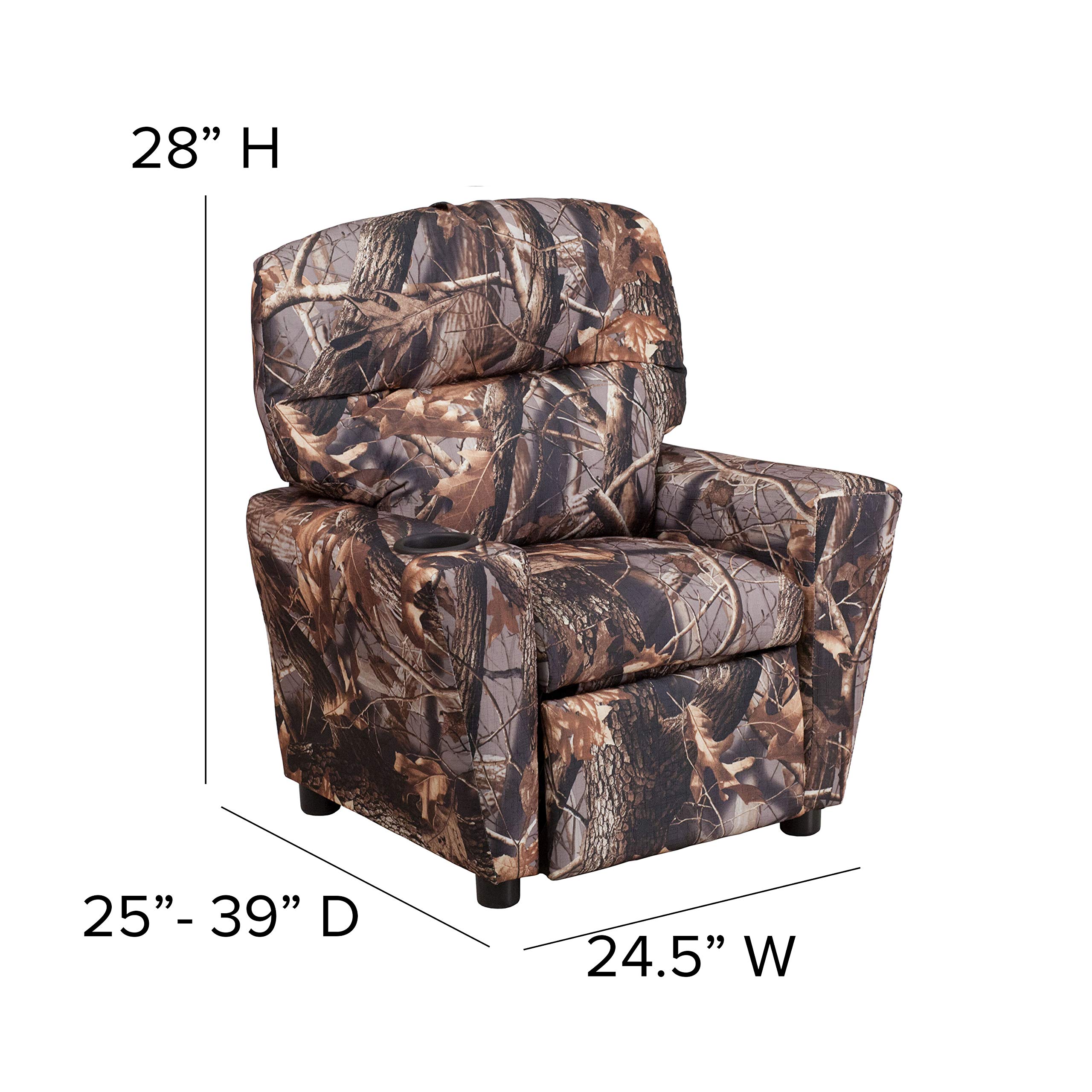Emma & Oliver Camouflage Kids Recliner Chair with Cup Holder - Comfortable Children's Armchair for Bedroom, Playroom & TV Watching
