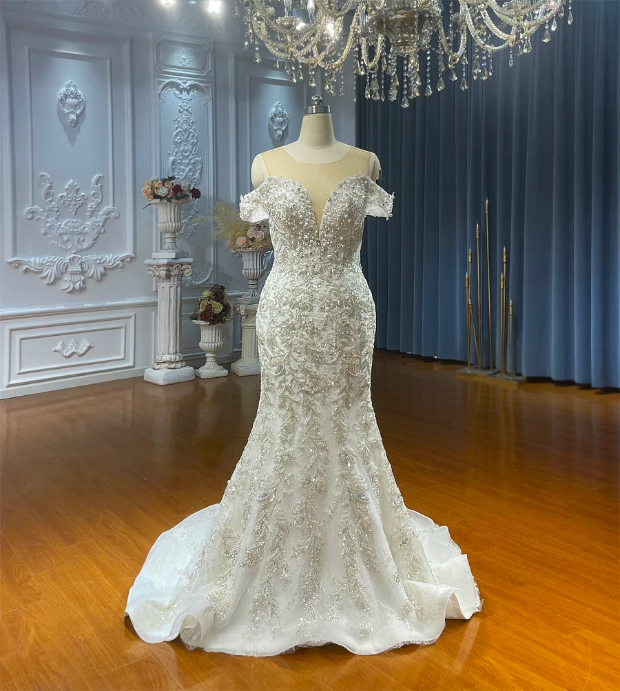 Elegant Off-the-Shoulder Straps Mermaid Wedding Dress with Detachable Skirt - Perfect for Beach Weddings, Formal Balls & Bridal Photoshoots
