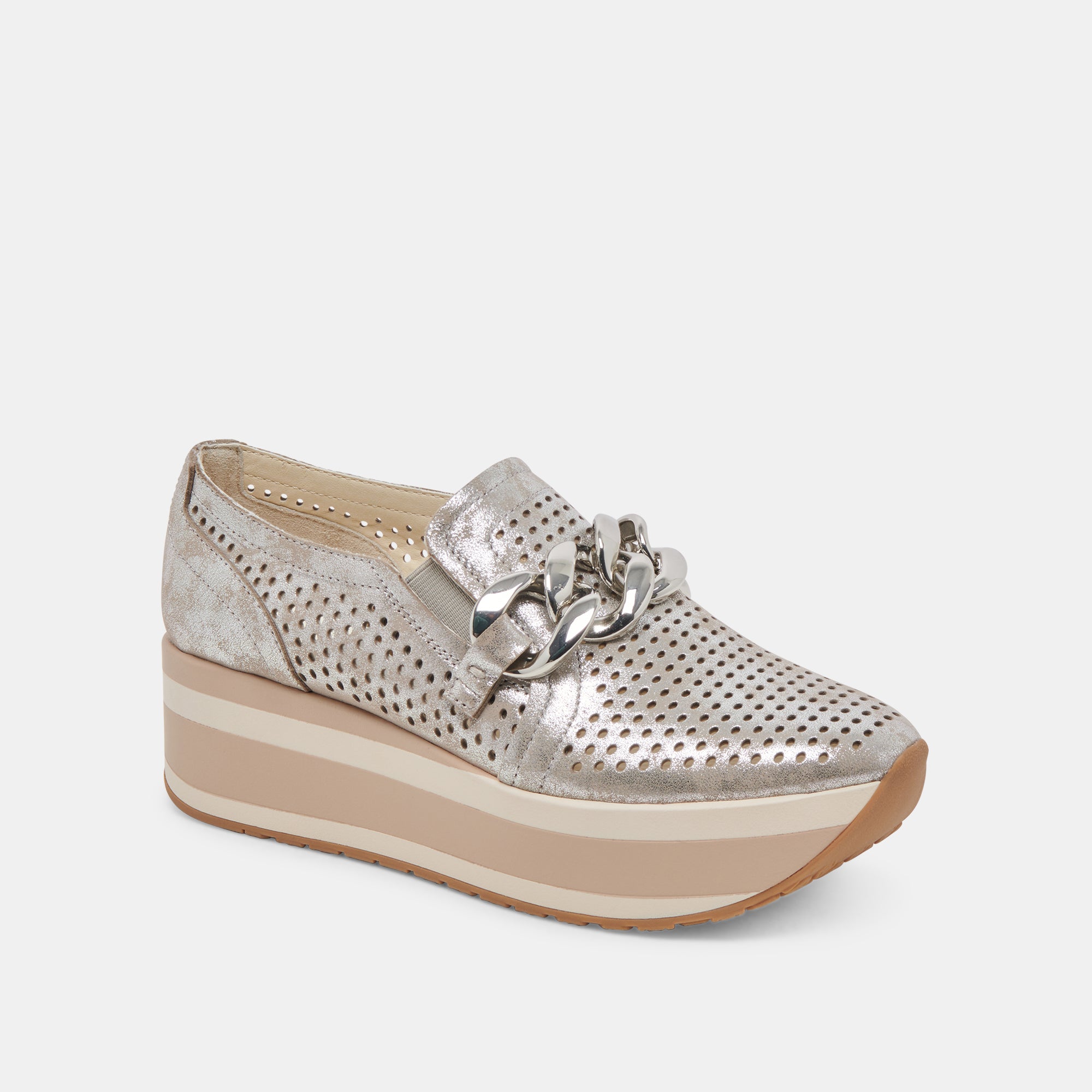 JHENEE Silver Nubuck Perforated Sneakers - Breathable Lightweight Women's Casual Shoes for Walking, Running & Everyday Wear