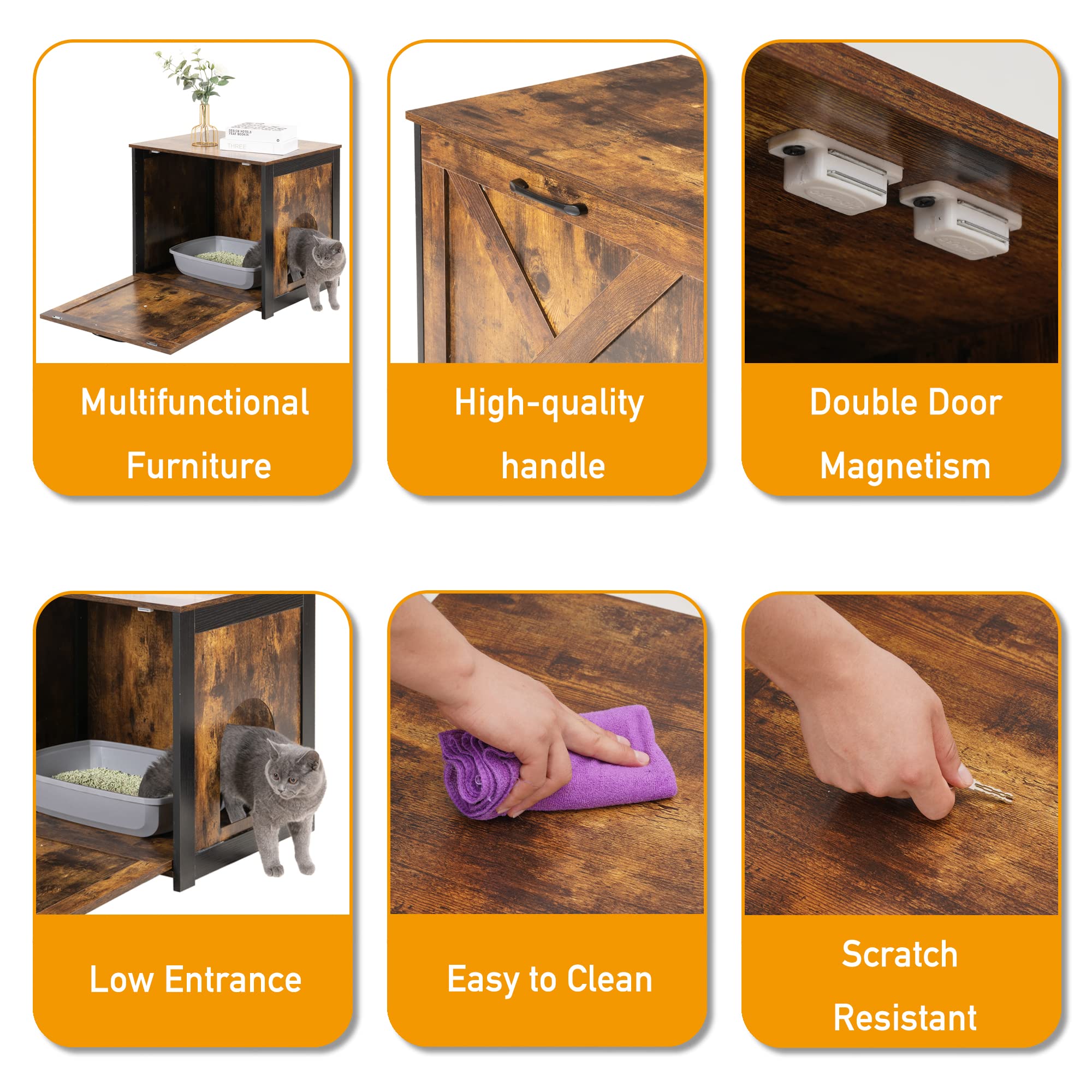 Hidden Cat Litter Box Furniture Enclosure - Reversible Left/Right Entrance Wooden Cabinet for Indoor Cats - Multi-Functional End Table & Nightstand - Perfect for Living Rooms, Bedrooms & Small Spaces