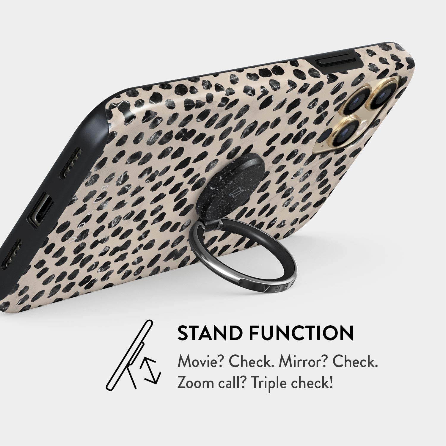 BURGA iPhone 13 PRO Case with Metal Ring Stand Holder - 360° Rotation, Shockproof, Heavy Duty, Fashionable Almond Latte Design for Girls - Perfect for Work, Travel, and Everyday Use