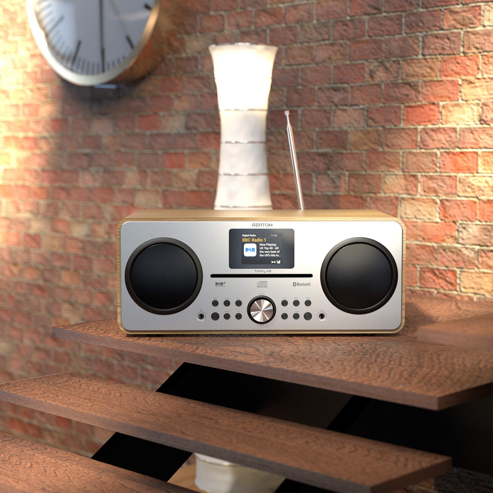 AZATOM Trinity DAB/DAB+ CD Player with FM Radio, Bluetooth 5.0, Stereo Speakers, Digital Clock, USB Charger & Player - Premium Sound Quality (Oak Finish, Refurbished) - Perfect for Home, Office & Bedroom Audio Entertainment