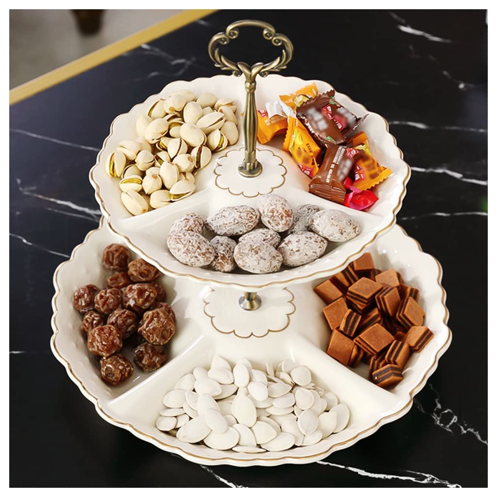 2-Tier White Ceramic Dessert Stand for Cakes, Pastries, Snacks & Fruits - Elegant Serving Tray for Wedding Buffets, Home Parties & Candy Displays - Perfect for Birthday Celebrations, Bridal Showers & Tea Parties (White)