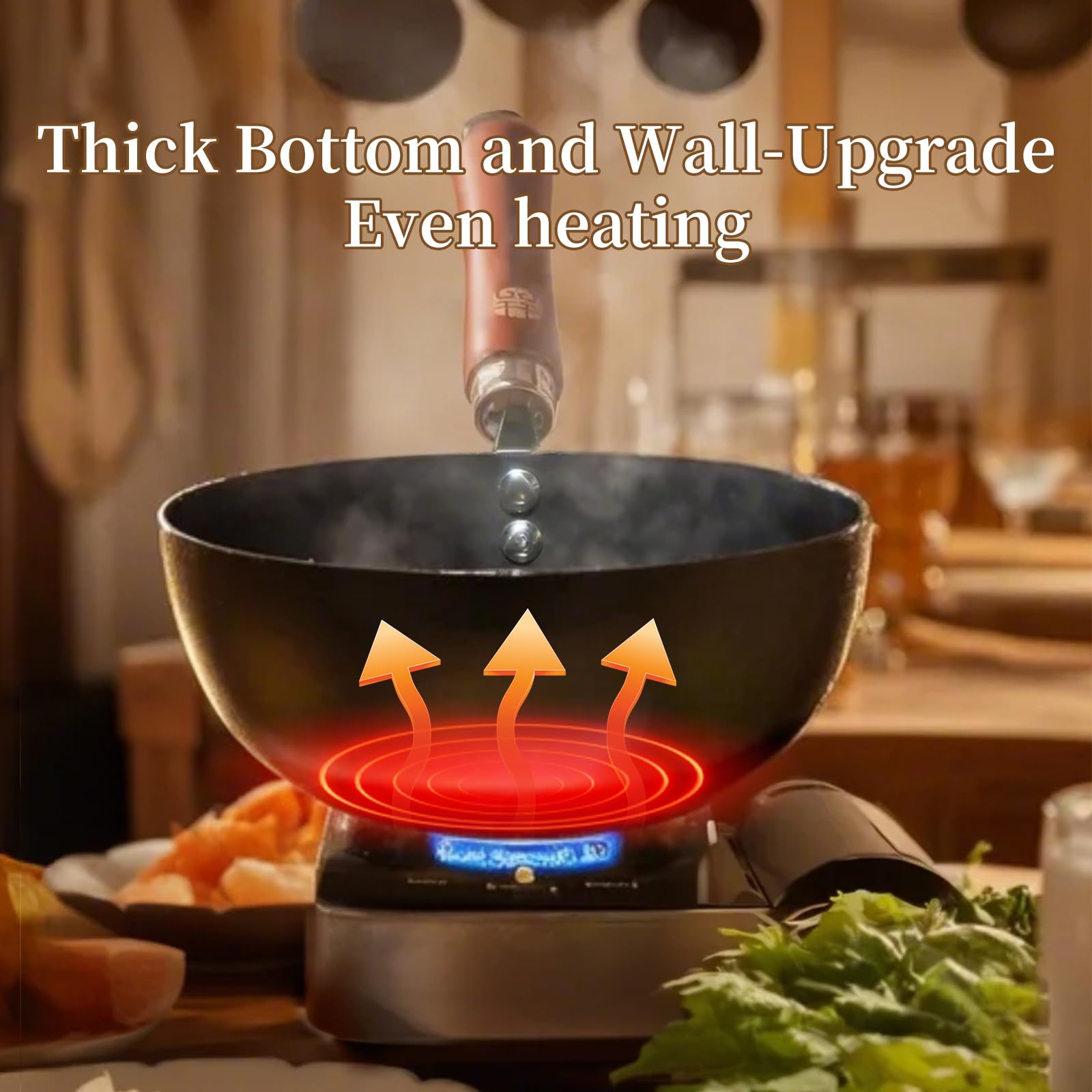 Premium 8.6-Inch Cast Iron Wok Pan with Lid & Spatula - Flat Bottom Non-Stick Stir Fry Skillet for Gas, Induction & Electric Stoves - Perfect for Asian Cooking, Home Kitchen & Restaurant Use