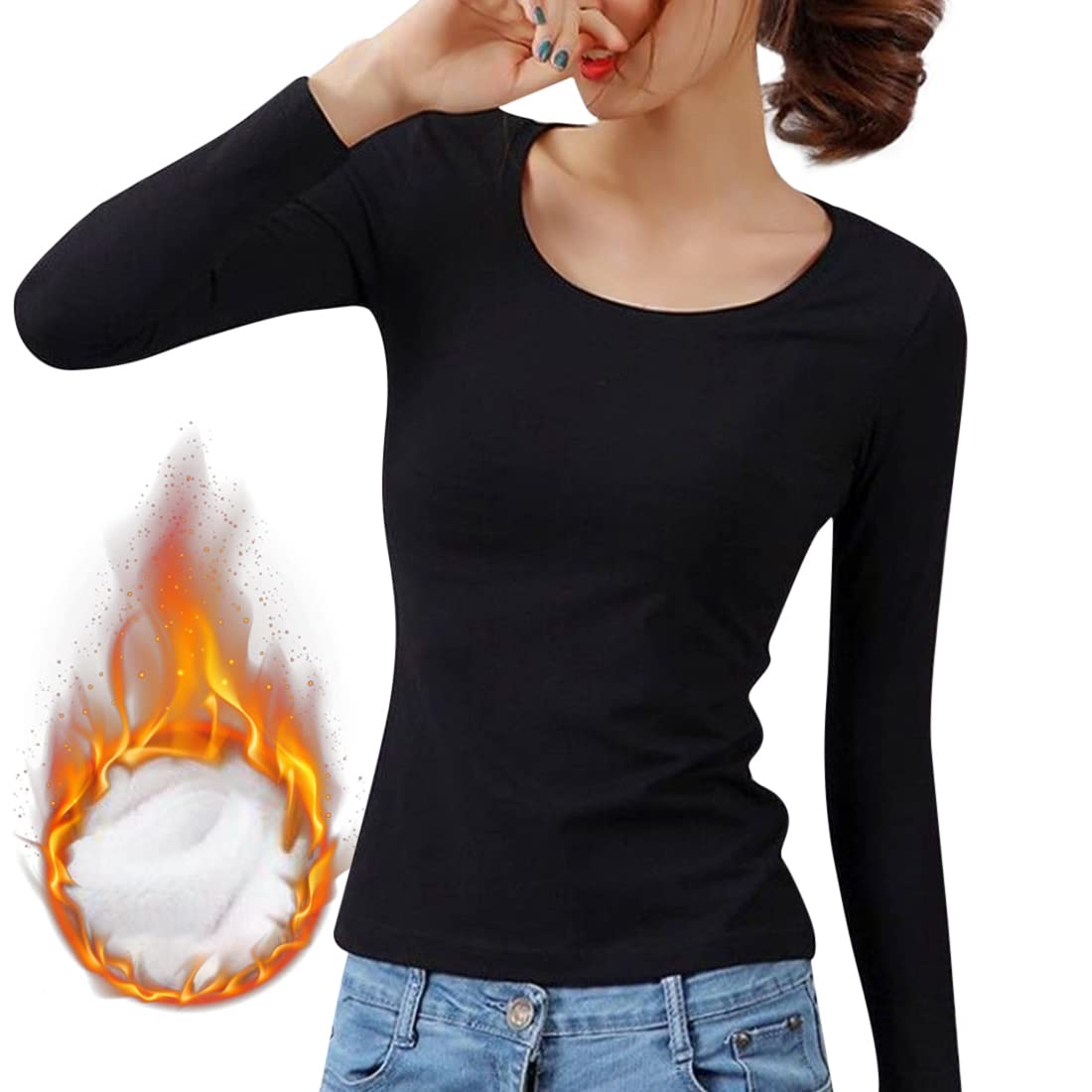Women's Thermal Underwear Long Sleeve T-Shirt - Soft Micro Fleece Lining Winter Warm Base Layer for Cold Weather, Hiking & Outdoor Activities