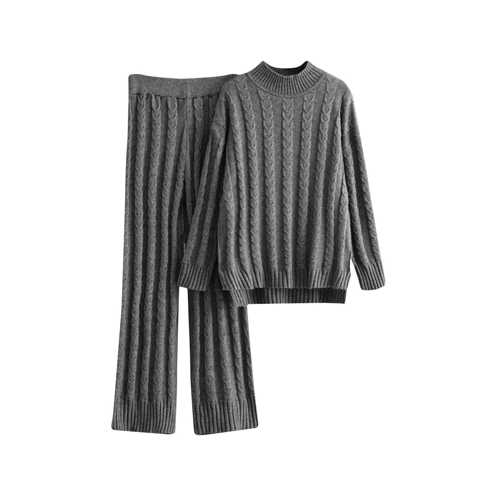 Women's Winter Sweater Set - Cozy Crewneck Long Sleeve Top & Wide Leg Lounge Pants | Trendy Two Piece Outfit for Casual Wear, Home Comfort & Holiday Season