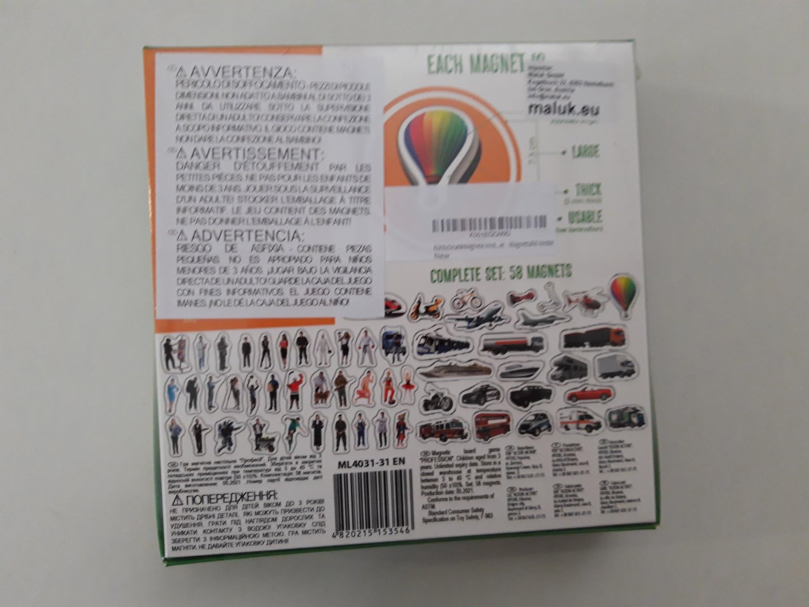Magdum 58-Piece Large Fridge Magnets Set for Kids - Transportation & Professions Theme - Educational Magnetic Games for Children - Perfect for Learning, Playrooms & Travel Activities