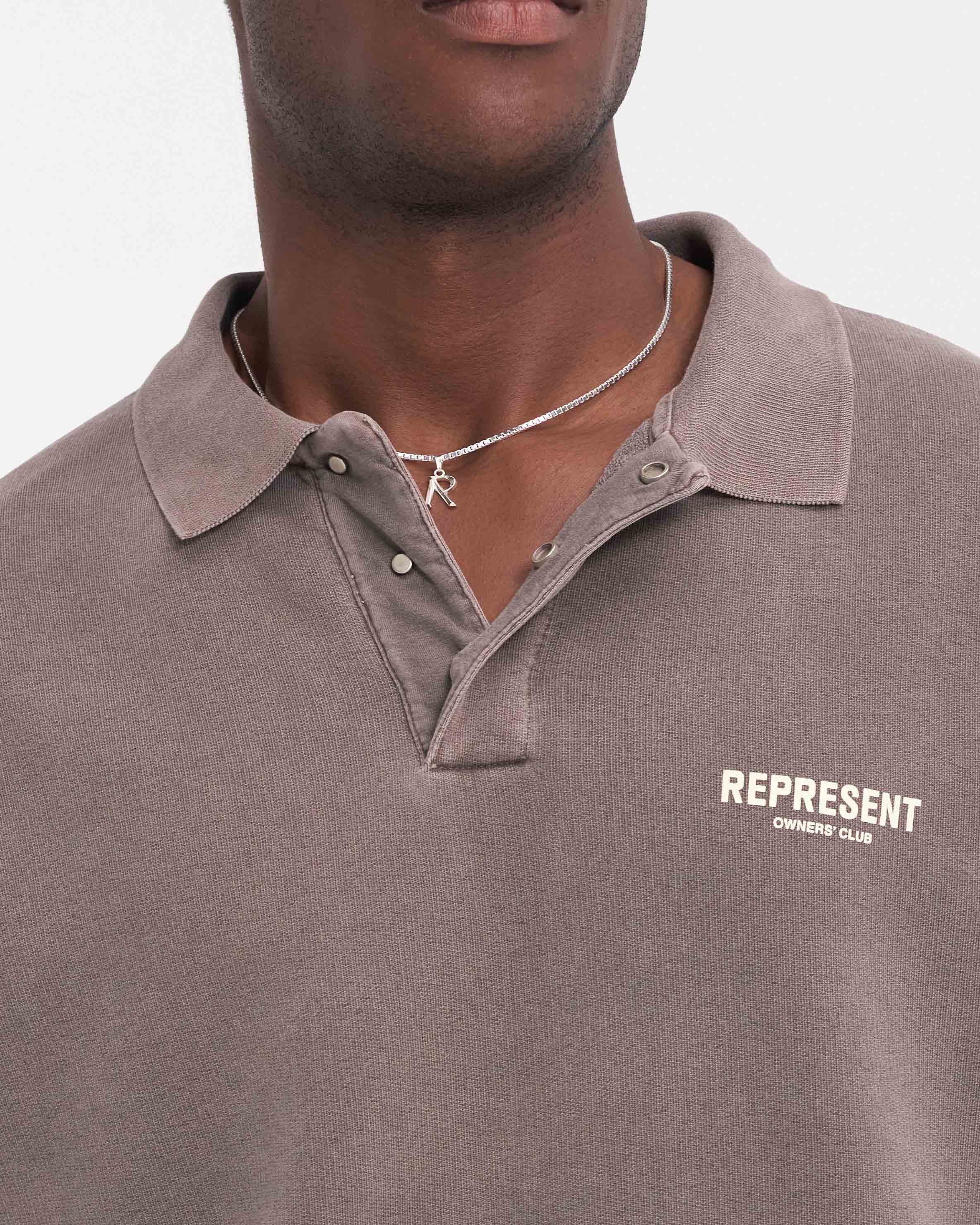 Represent Owners Club Long Sleeve Polo Sweater - Premium Cotton Blend Men's Casual Pullover (Fog Gray) | Perfect for Streetwear, Business Casual & Lounge Wear