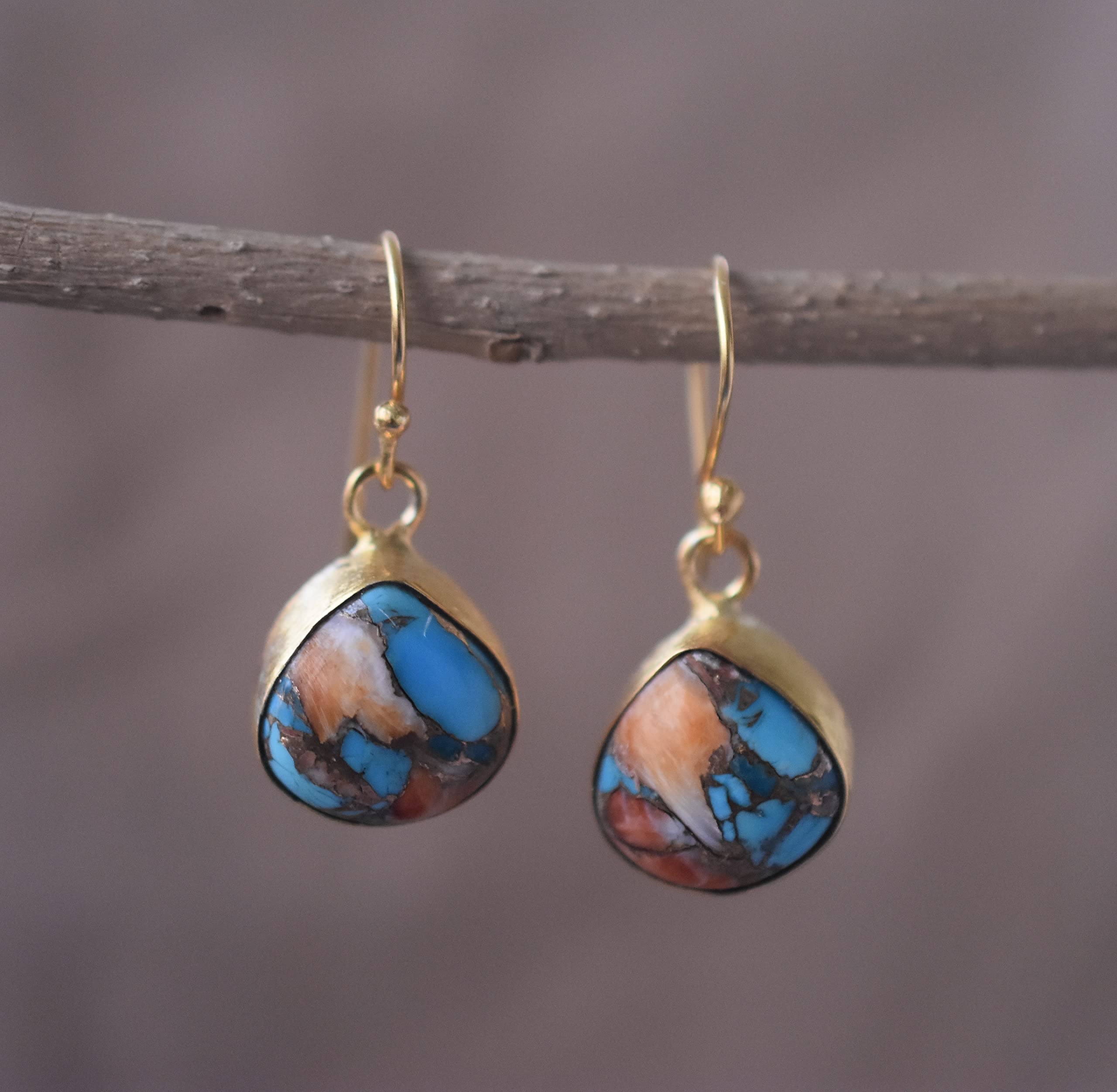 Veracity Jewelry 18K Gold Plated Gemstone Earrings for Women - Handmade Western Style Dangle Earrings with Oyster Copper Turquoise | Perfect Gift for Birthday, Anniversary, Mother's Day, Valentine's Day | Great for Parties, Weddings, Date Nights & Special Occasions