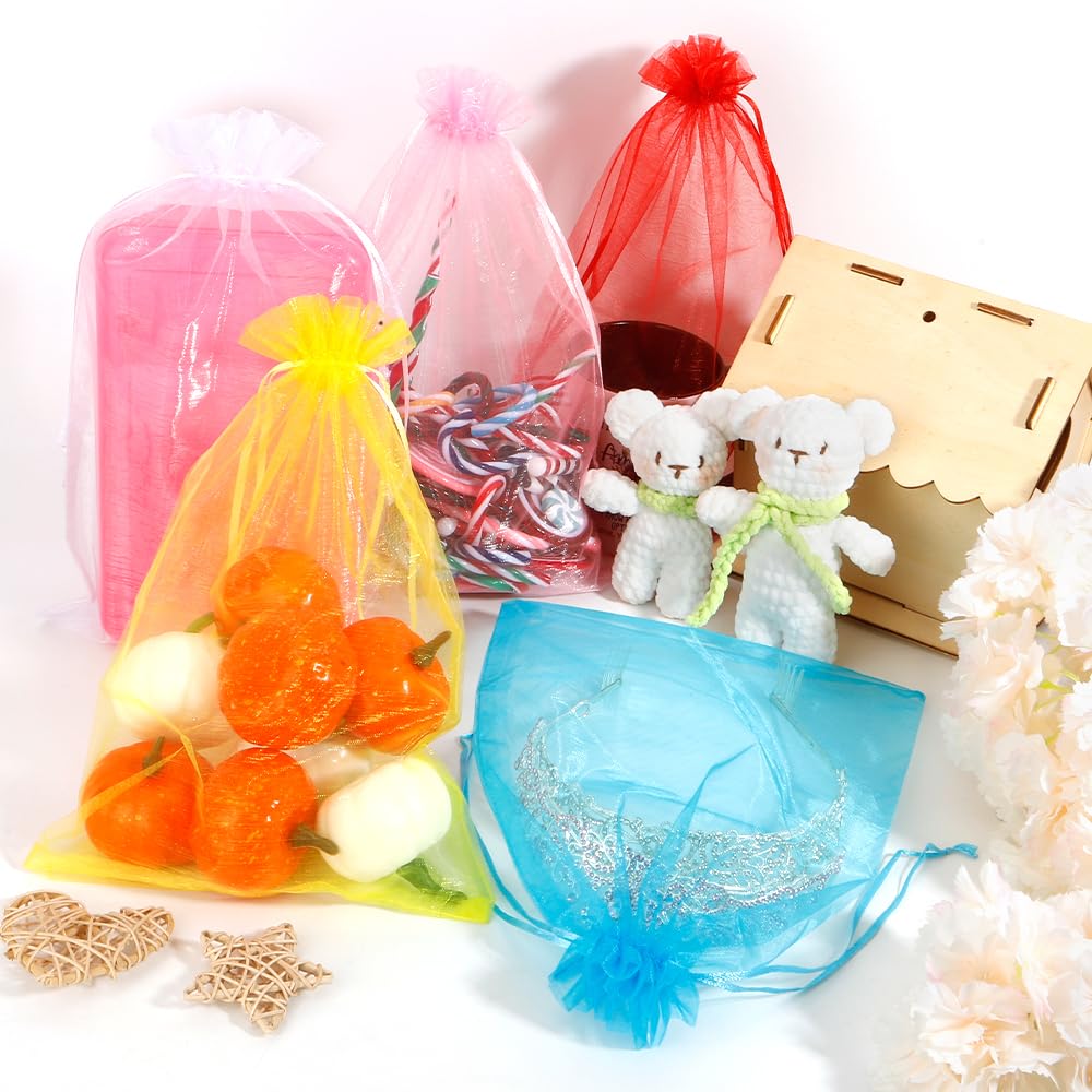 50 PCS White Sheer Organza Drawstring Bags 8x12 Inch - Wedding Favor Bags, Party Gift Bags, Christmas Candy Bags, Fruit Protection Mesh Bags for Birthdays, Baby Showers & Special Events