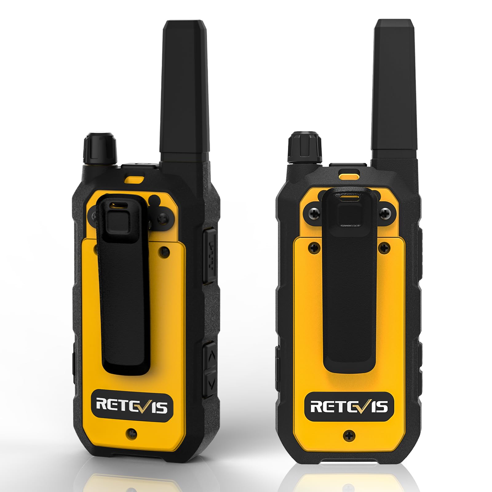 Retevis RB48 Waterproof Walkie Talkies - Heavy Duty Two Way Radios with Advanced Triple Proof, Vibration Call, USB-C Charging, SOS Function & NOAA Weather Alerts (2000mAh Battery, 2-Pack, Yellow) - Ideal for Outdoor Adventures, Construction Sites & Emergency Communication