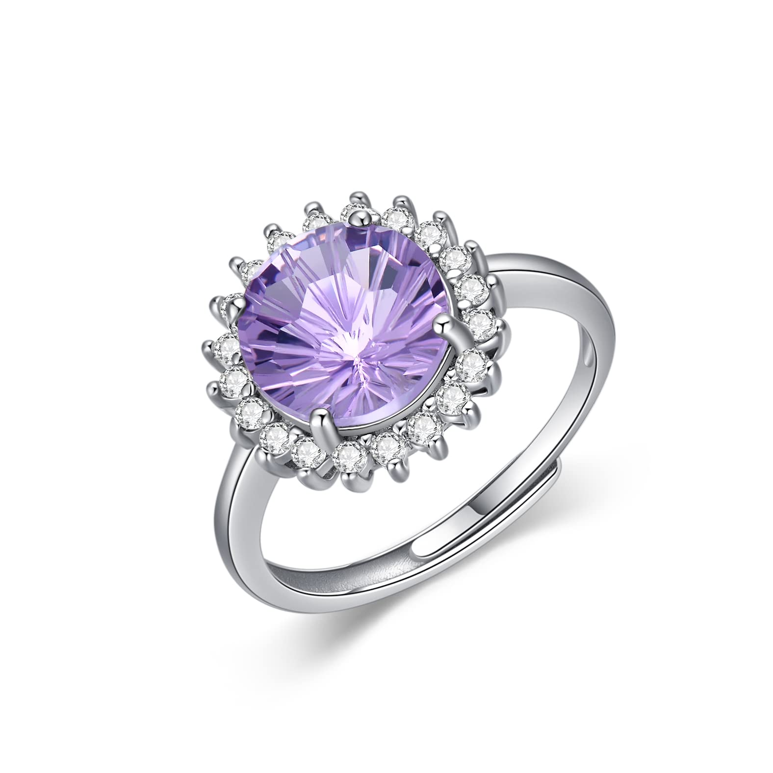 VONALA Natural Amethyst Ring - February Birthstone, Purple Crystal Adjustable Open Ring, 925 Sterling Silver Engagement & Wedding Band Jewelry Gift for Women - Perfect for Valentine's Day, Anniversary & Special Occasions