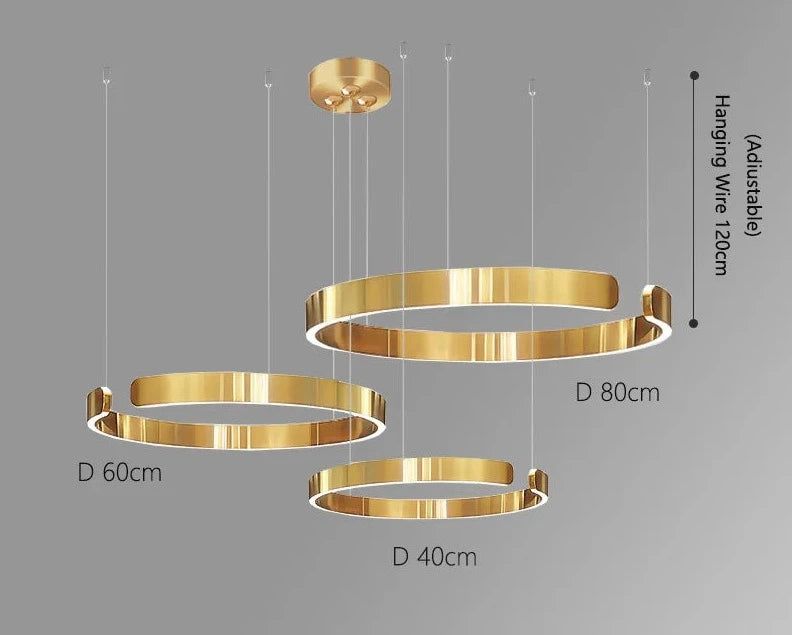 Modern Minimalist Ring Chandelier Light Fixture - Aluminum Plated for Dining Room, Living Room & Bedroom Lighting