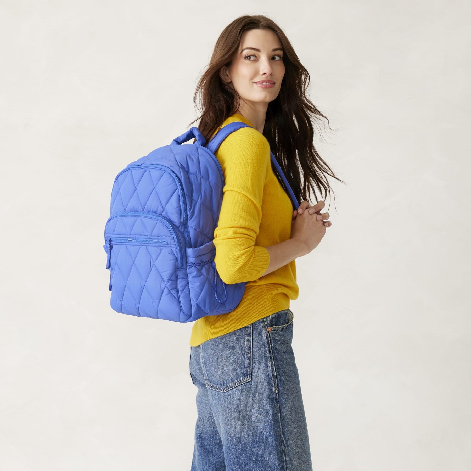 Vera Bradley Featherweight Bancroft Backpack - Lightweight Travel Backpack for Women, Deep Ultramarine Blue, Perfect for School, Work & Travel