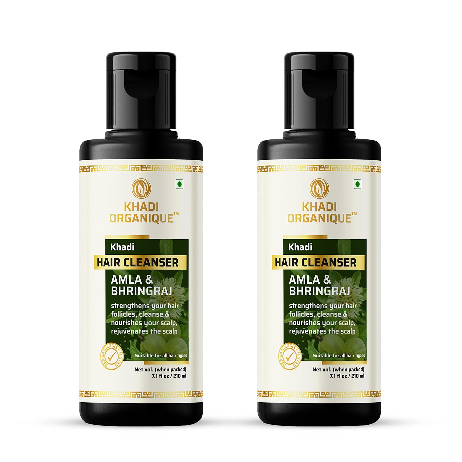 Khadi Organique Amla Bhringraj Hair Shampoo for Hair Fall & Dandruff Control - 2 Pack | Natural Ayurvedic Shampoo for Stronger Hair & Scalp Health | Perfect for Daily Hair Care & Dry Scalp Treatment