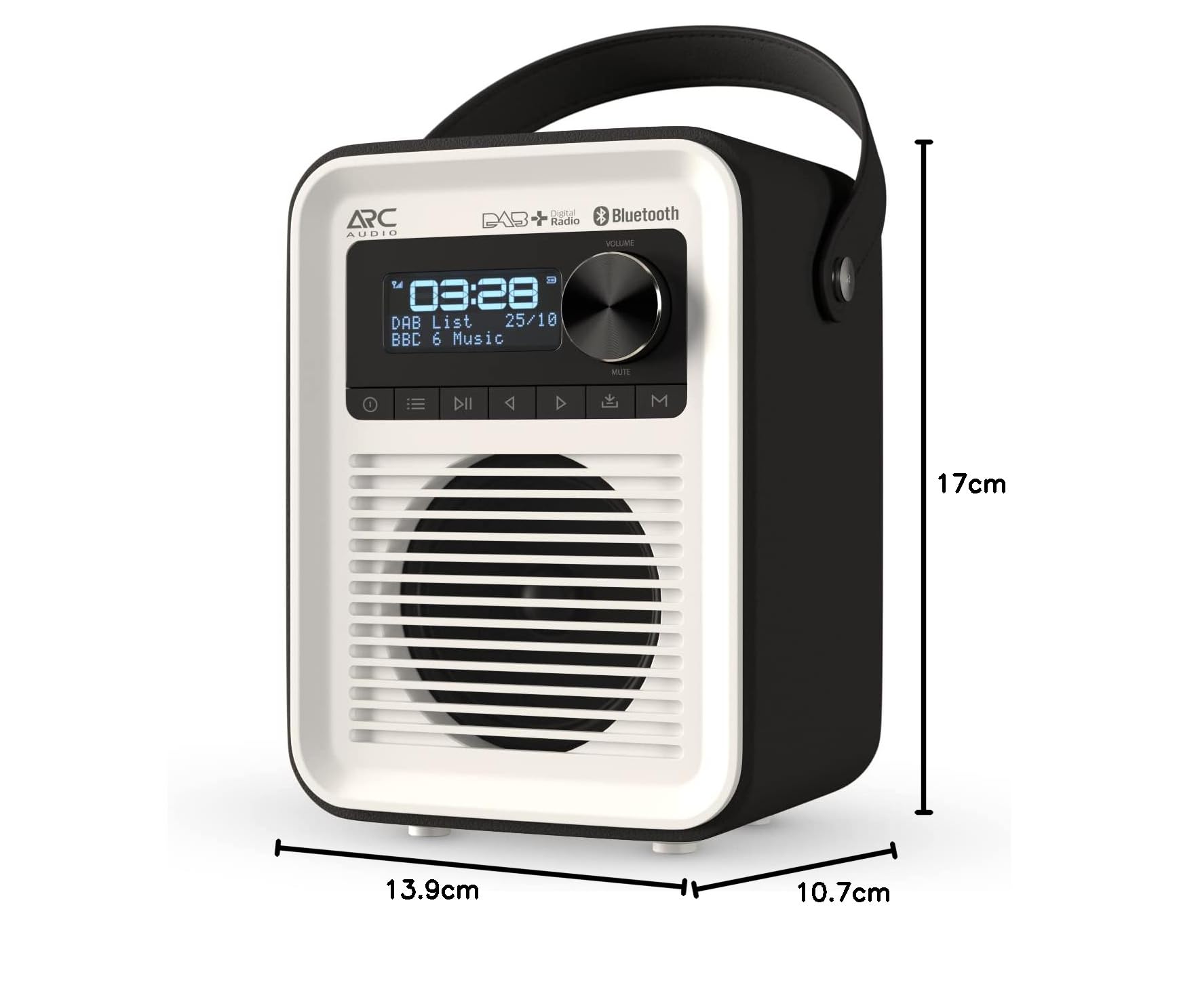 Portable Digital Radio with DAB, DAB+ & FM | Bluetooth, USB & Micro SD Card Support | Rechargeable Battery & Mains Power | Arc Audio One - Black | Perfect for Home, Office & Outdoor Use