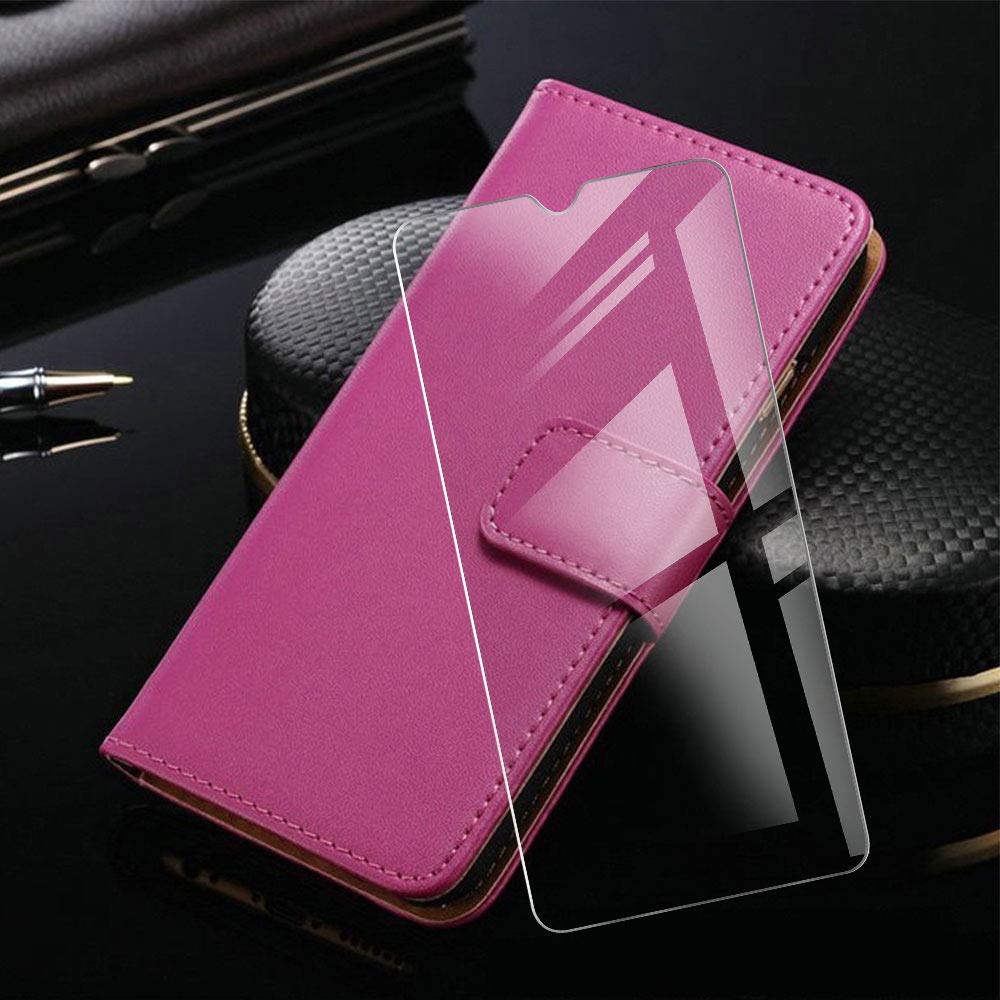 Premium PU Leather Wallet Case with Tempered Glass Screen Protector for Infinix Smart 4 - Flip Cover Shell Phone Case with Card Slots & Full Protection | Perfect for Daily Use, Travel & Business Meetings
