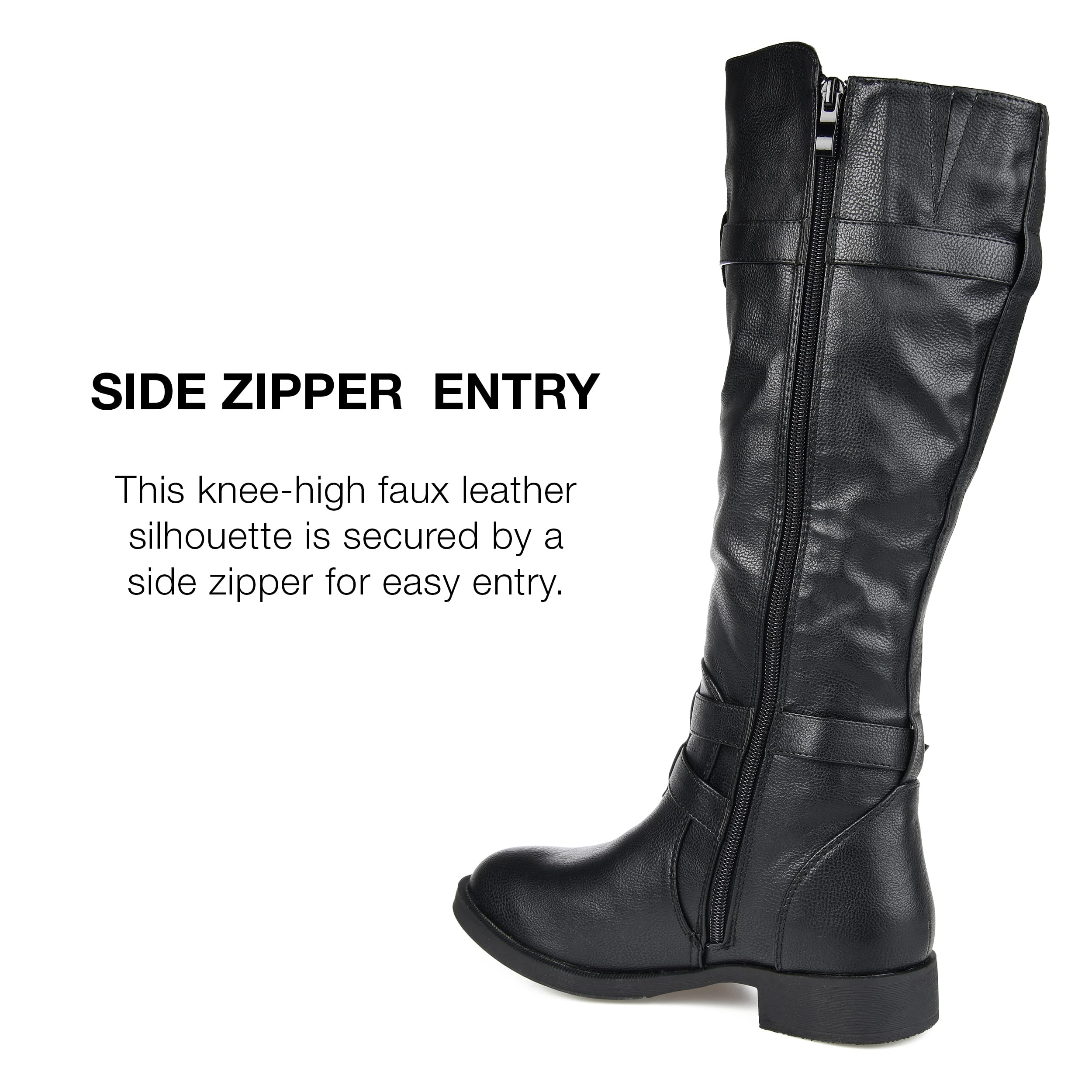 Journee Women's Bite Stacked Heel Riding Boots - Stylish & Comfortable Knee-High Boots for Fall & Winter Fashion | Perfect for Casual Outfits, Office Wear & Outdoor Activities