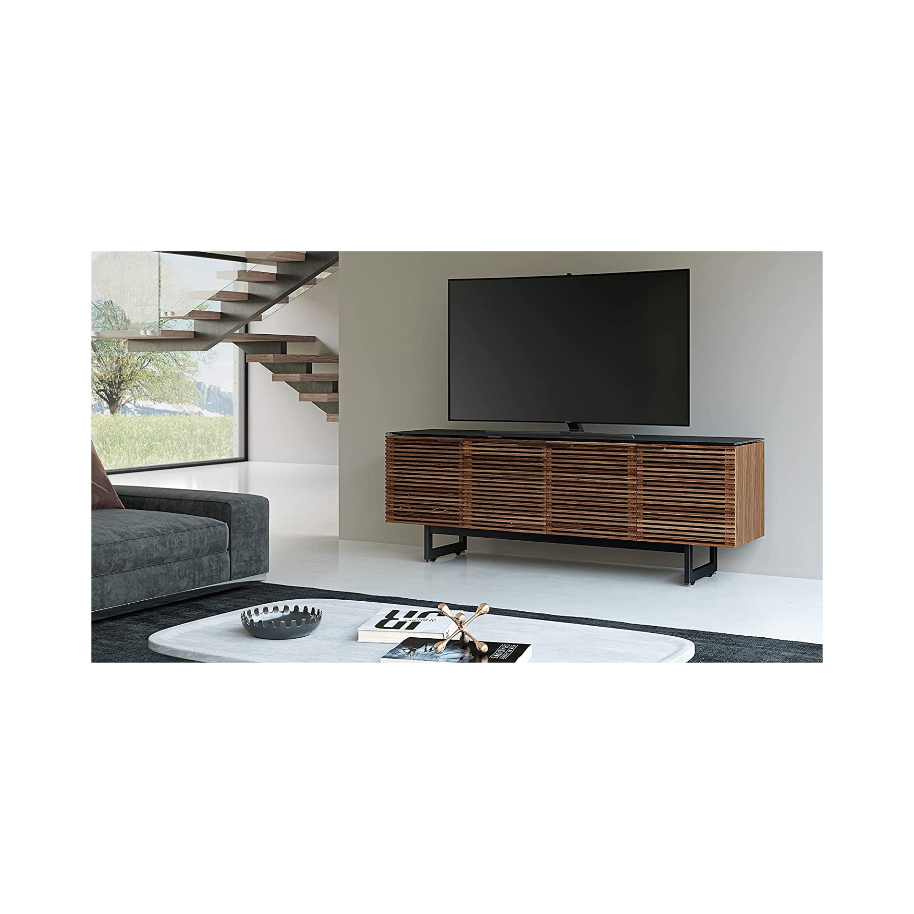 BDI 8179 Natural Walnut Quad Cabinet - Stylish TV Media Stand with 4 Storage Compartments | Perfect for Living Room, Home Theater & Entertainment Centers