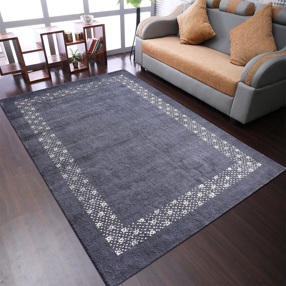 Hand Knotted Silk Mix 5'x8' Contemporary Area Rug - Premium Loom Woven Carpet in Charcoal (LSM529) for Living Room, Bedroom & Office Decor