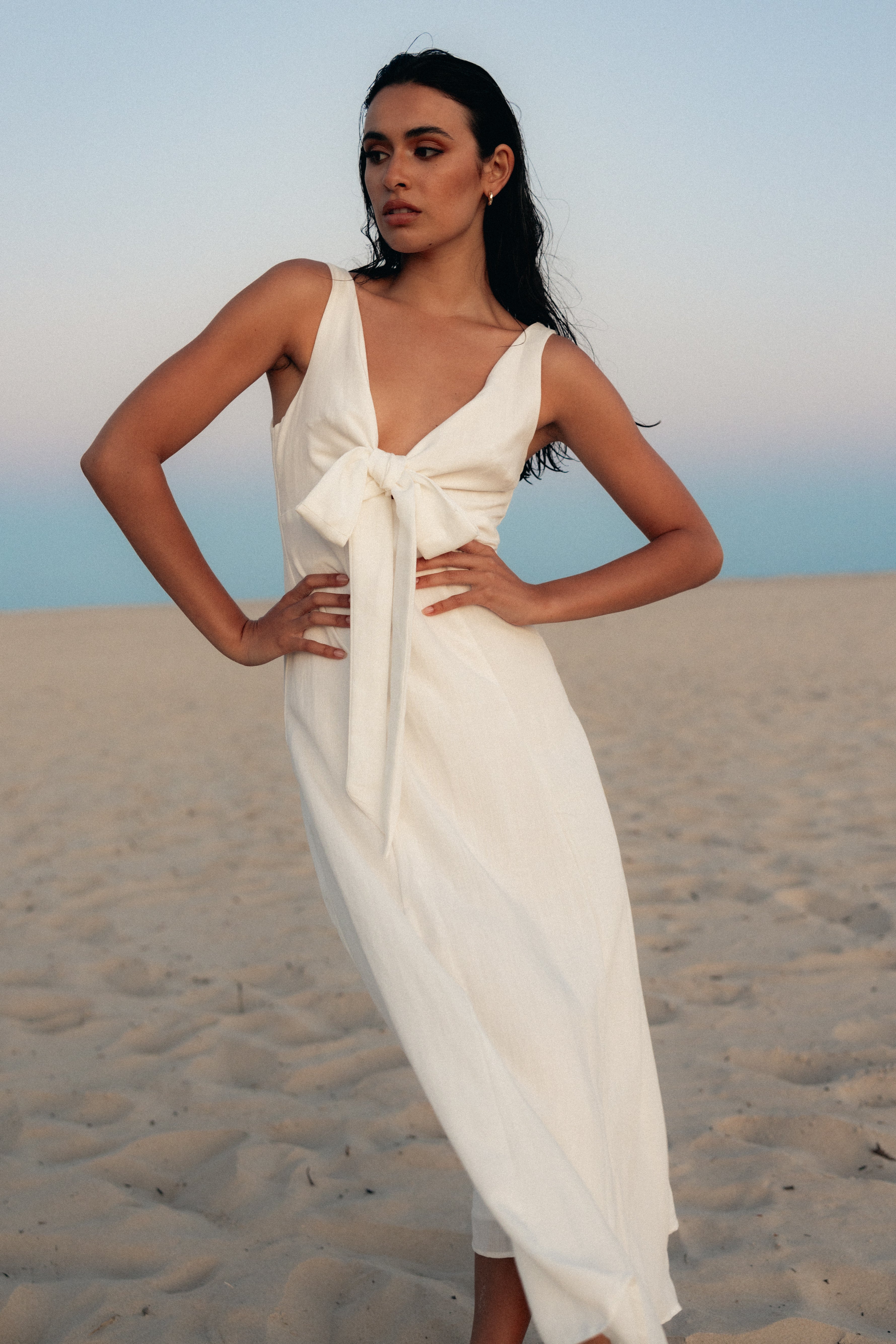 Archer Midi Dress - Elegant White Flowy Summer Dress for Women | Perfect for Weddings, Parties & Casual Outings