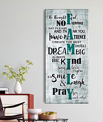 Farmhouse Family Sign Wall Art - Large 27x60 Framed Canvas Décor for Living Room & Family Room - Rustic Home Decor - Perfect for Farmhouse, Modern & Traditional Interiors (Teal)