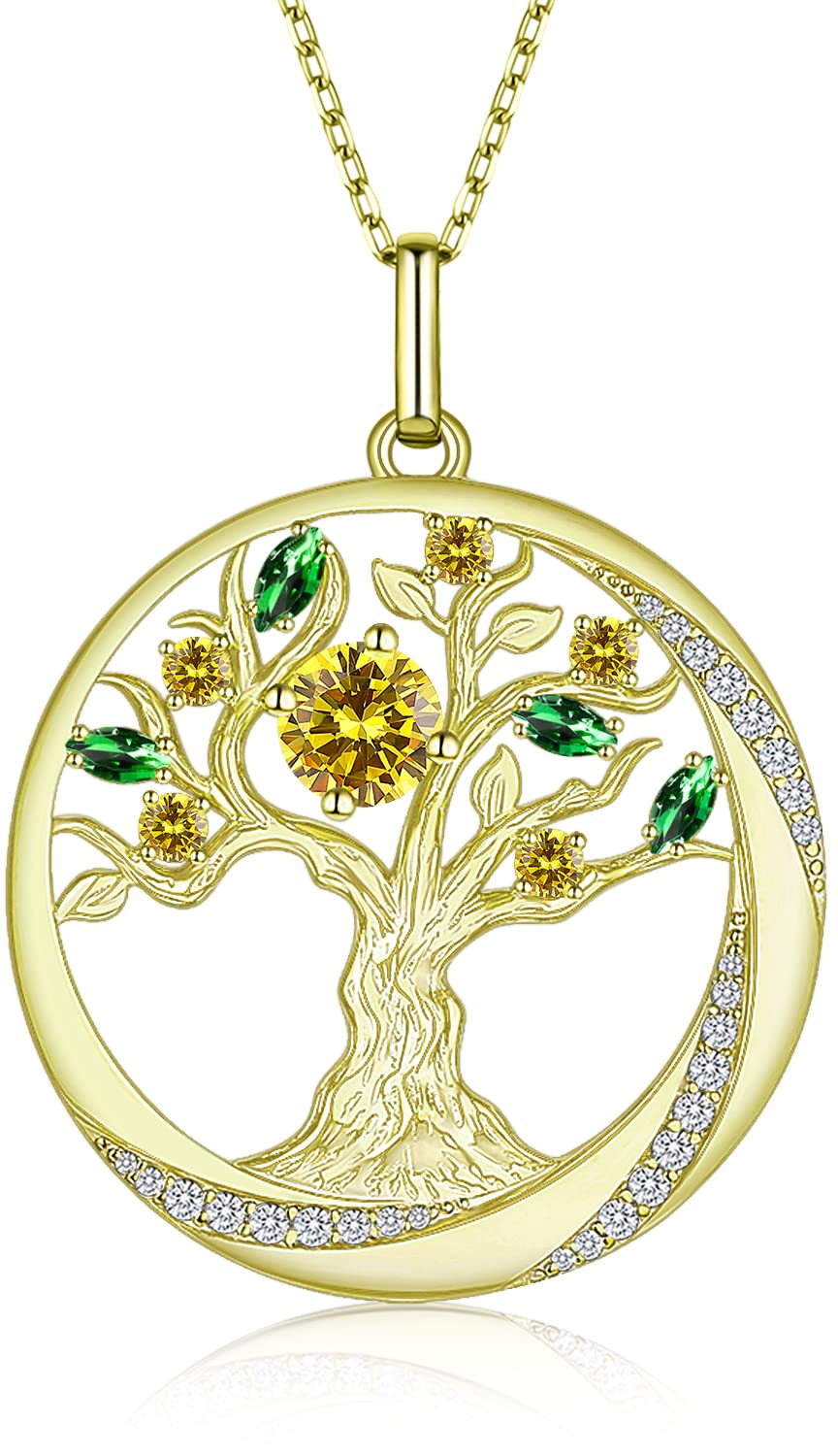Tree of Life Necklace for Women - 925 Sterling Silver 18K Gold Plated with Cubic Zirconia Birthstone Pendant, Elegant Jewelry Gift for Mom, Grandma, Wife, Girlfriend - Perfect for Valentine's Day, Mother's Day, Christmas, Birthday & Anniversary Gifts - Ideal for Everyday Wear, Special Occasions & Meaningful Gift Giving