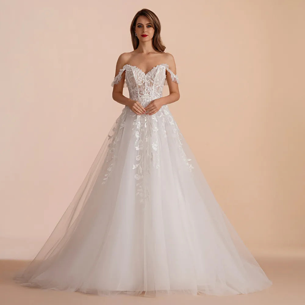 Elegant A-Line Sweetheart Lace Ivory Wedding Dress for Bride - Perfect for Church Ceremony, Beach Wedding & Romantic Vows