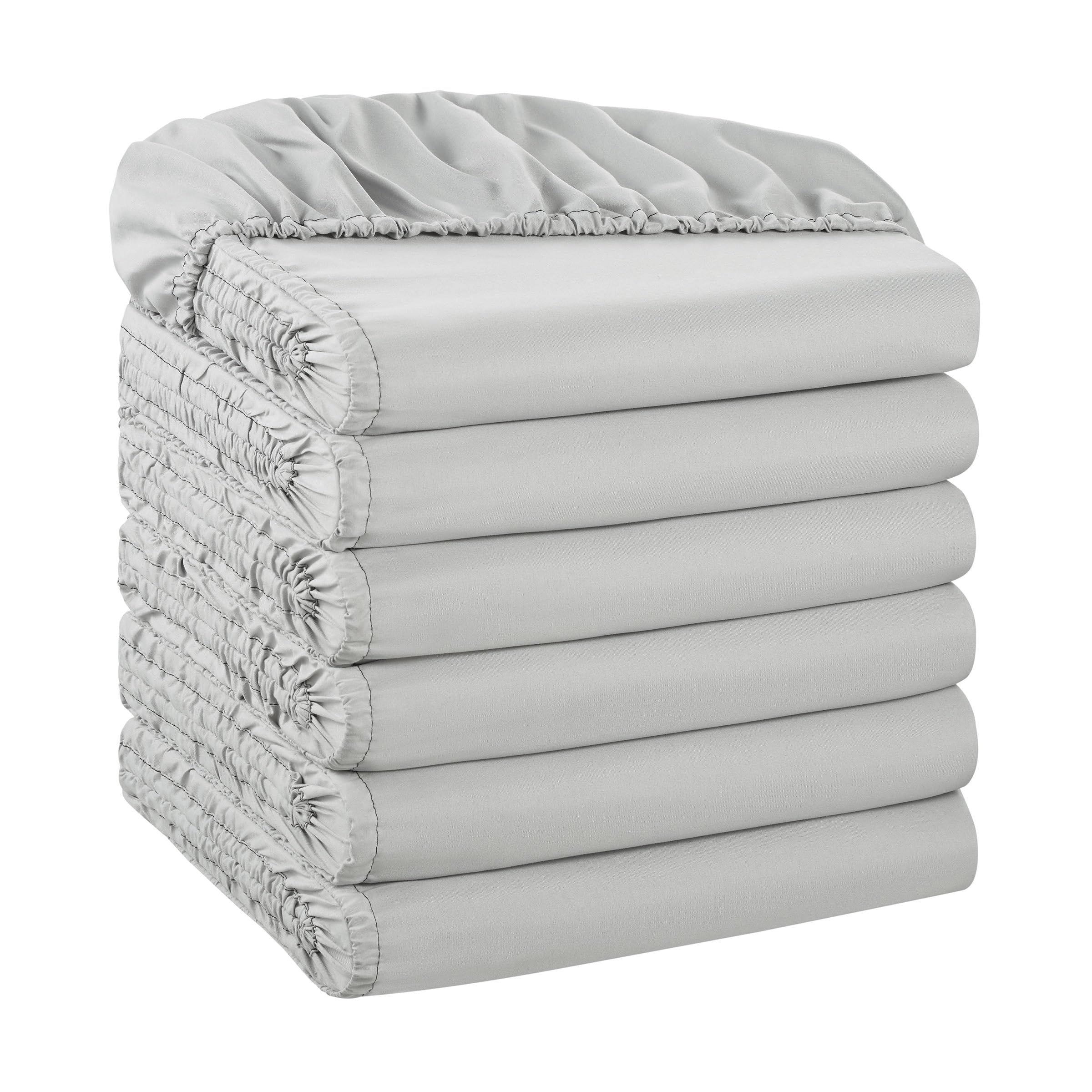 Arkwright Bulk Twin Fitted Sheets - 6 Pack Soft Brushed Microfiber Hypoallergenic Deep Pocket Sheets - Grey Bedding Essentials for Hotels, Hosts & Home Use - Perfect for Guest Rooms, Vacation Rentals & Dormitories