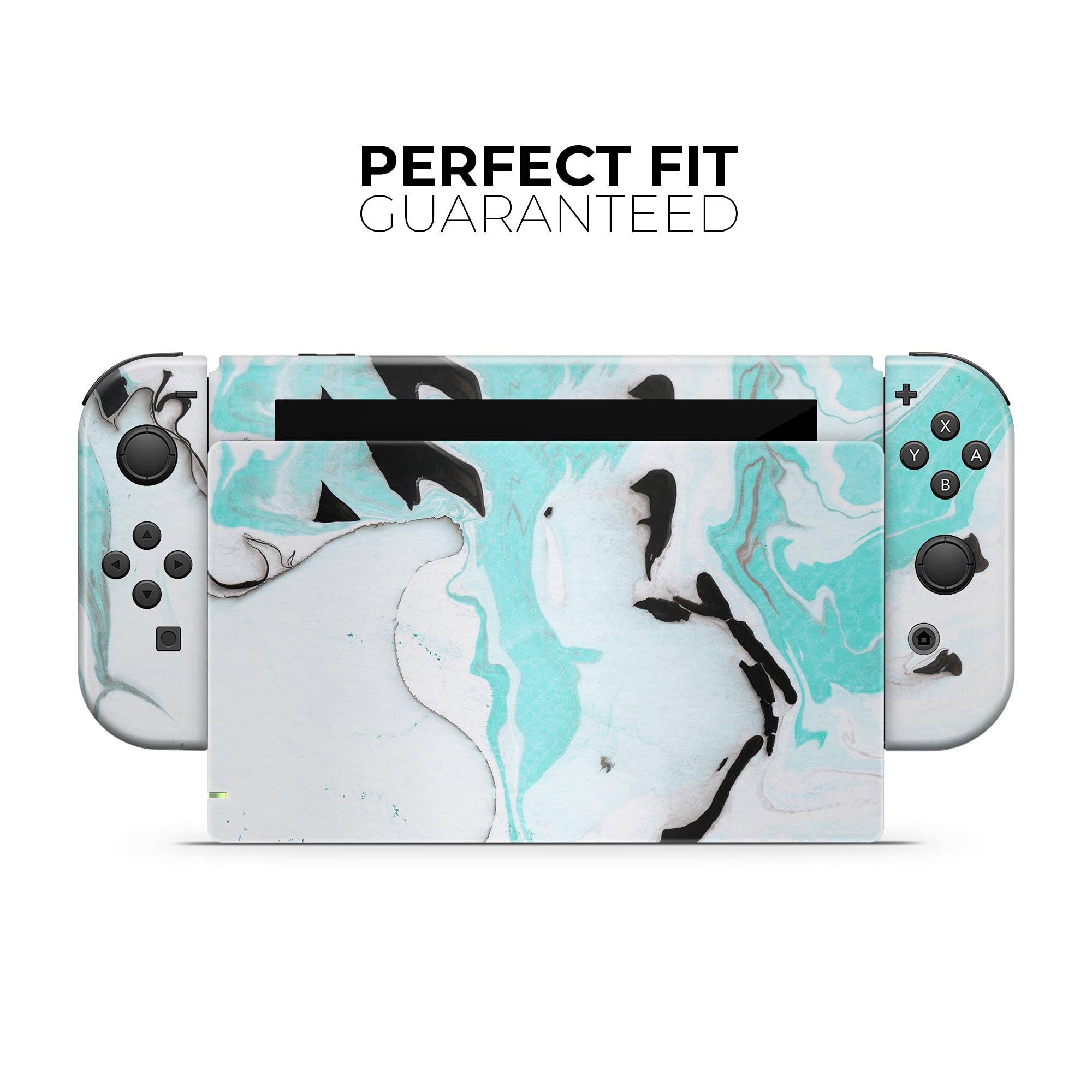 Nintendo Switch Lite Skin Decal - Black & Teal Marble Vinyl Wrap Cover - Scratch Resistant Protective Removable Sticker - Perfect for Gaming Protection & Customization