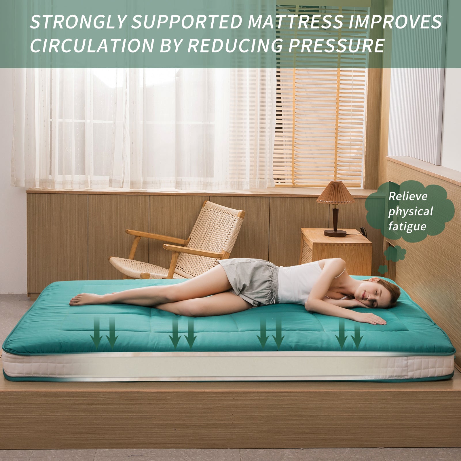 MAXYOYO Padded Japanese Floor Mattress - Multifunctional Futon Mattress in Turquoise | Comfortable Tatami Bed for Guest Room, Yoga & Meditation