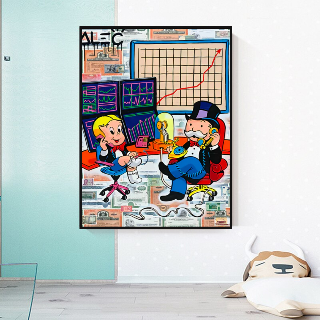 Alec Monopoly & Richie Rich Forex Trading Crypto Art Canvas Print - Wall Decor for Home, Office & Gamer Rooms