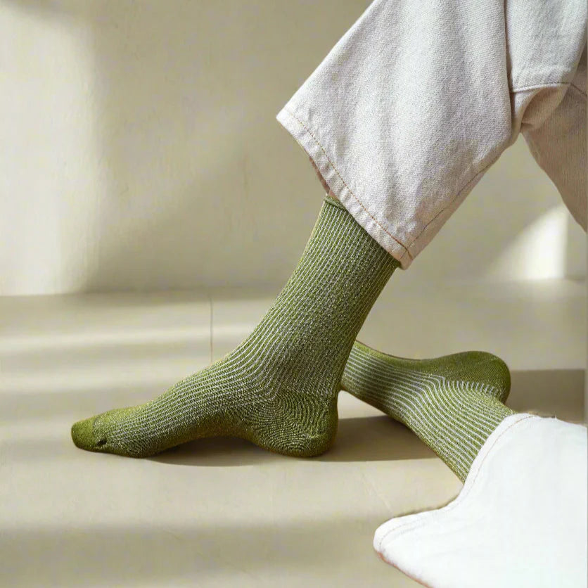 KLUE Glitter Lurex Socks for Women - Khaki Green | Shimmering Party & Holiday Accessories | Perfect for Christmas, New Year & Festive Occasions