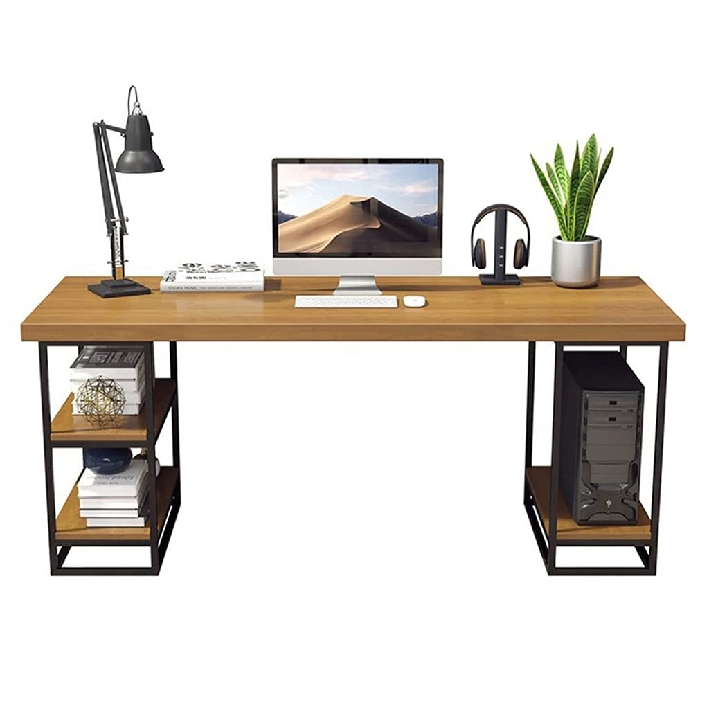 Solid Wood Computer Desk with Wrought Iron Frame - 120x60x75cm Home Office Desk with Storage Shelf, Easy Assembly Writing Workstation for Small Spaces | Perfect for Remote Work, Gaming & Study
